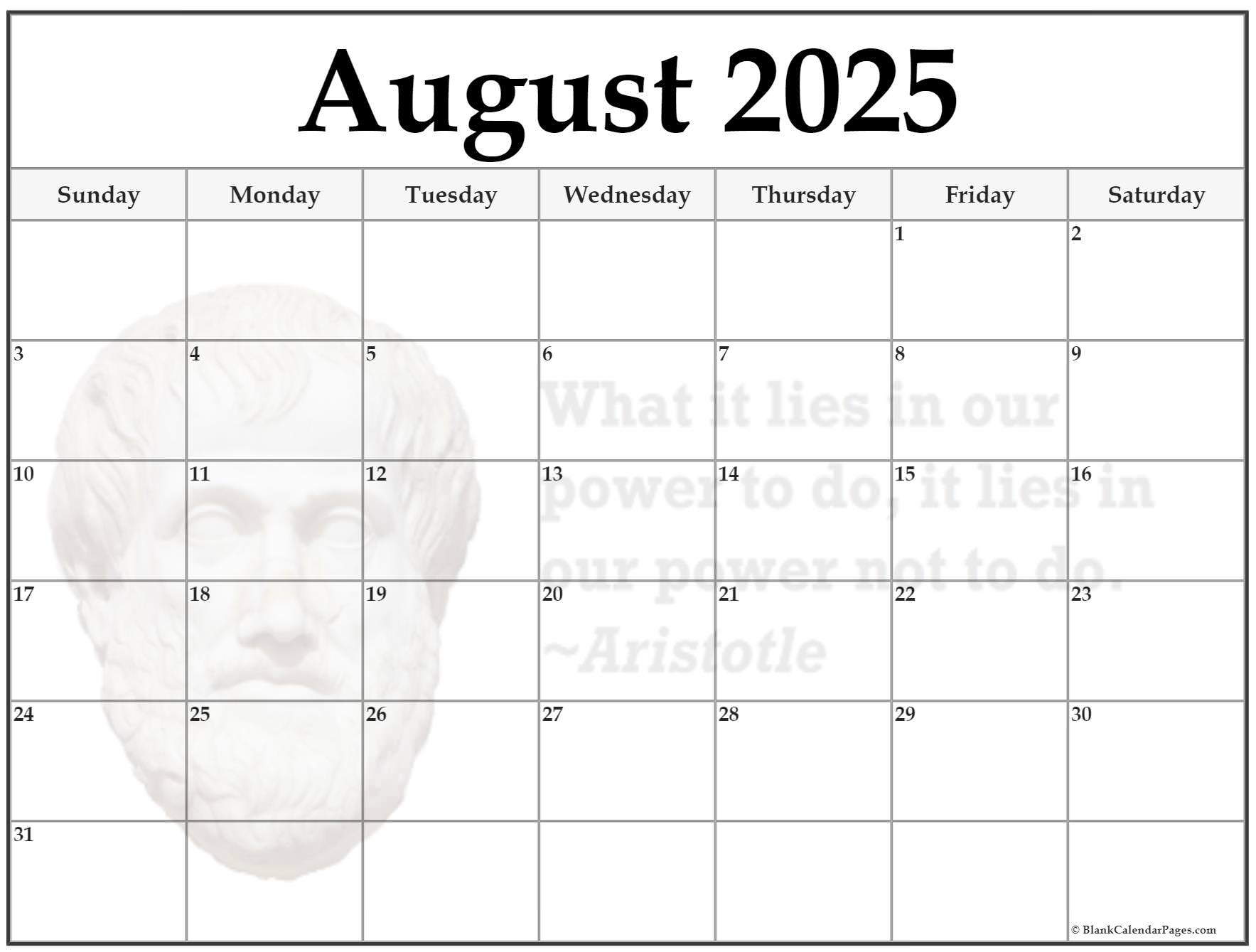 Printable Blank August Calendar 2025