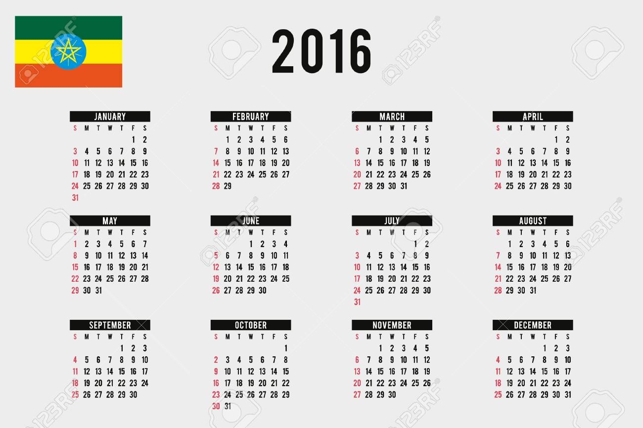 A 2016 Calendar With The Flag Of Ethiopia Stock Photo Picture And Royalty Free Image Image 46315004 
