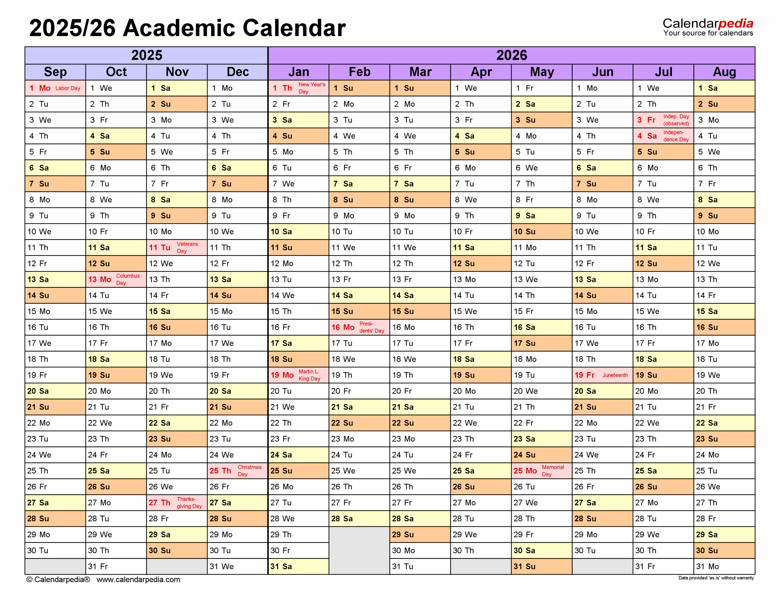 Free Printable 2025 And 2026 Academic Calendar Template