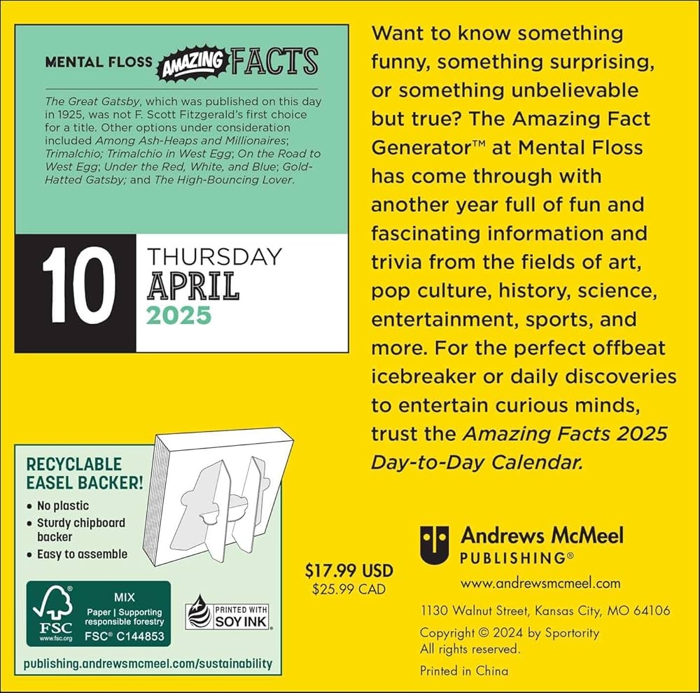 Amazing Facts From Mental Floss 2025 Day to Day Calendar Mental Floss 9781524889289 Amazon Books