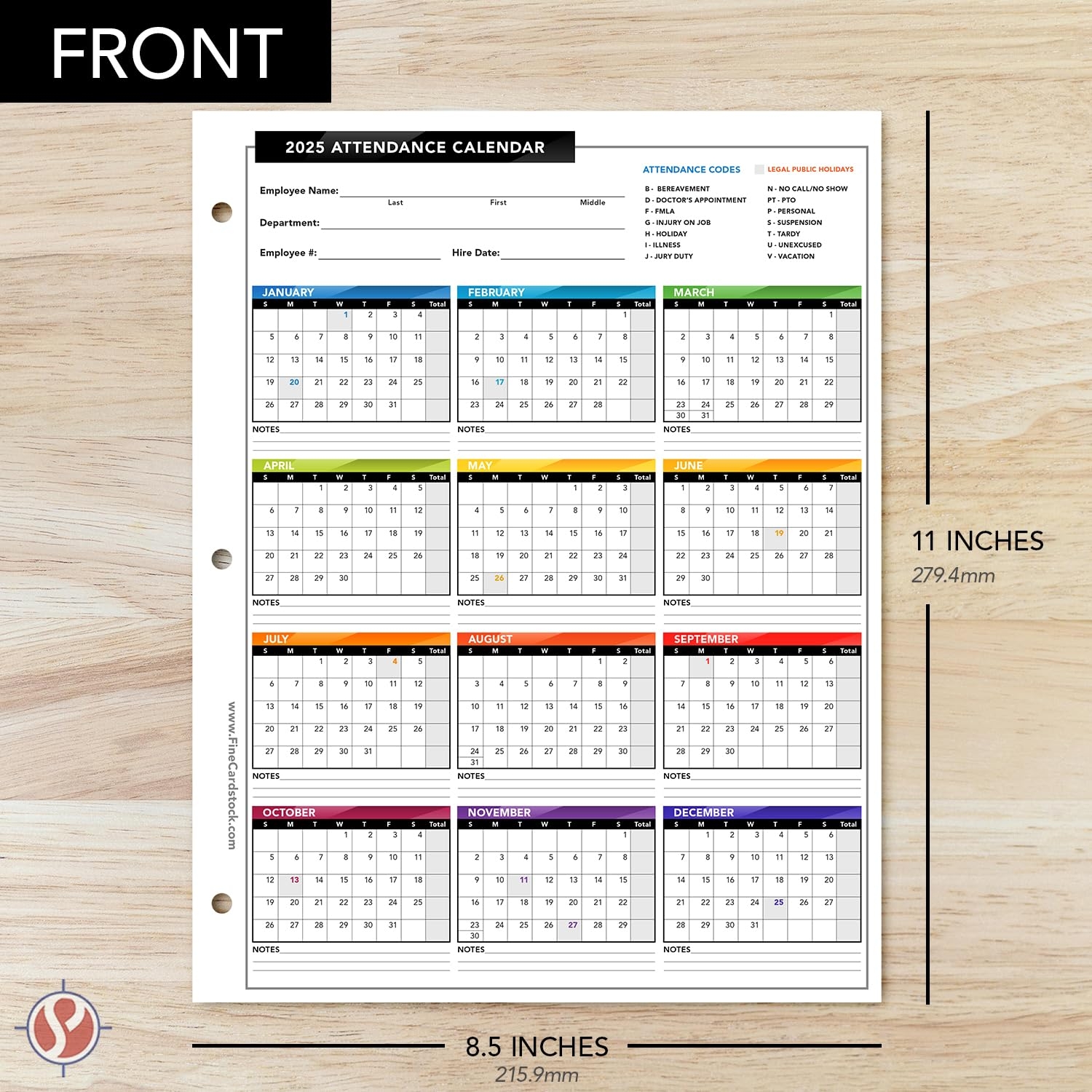 Amazon 2025 Attendance Calendar Card Stock Paper Great Employee Daily Work Tracker Bright U0026 Colorful Printed On Durable U0026 Thick 80lb Cover 