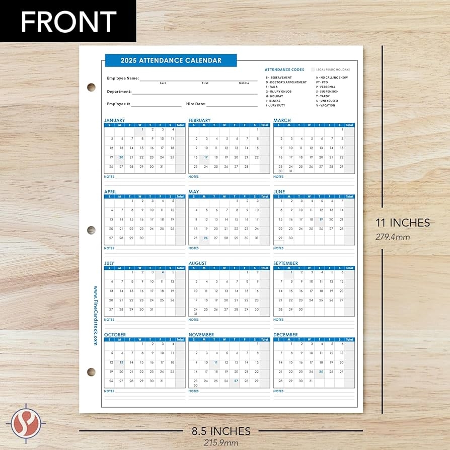 Amazon 2025 Attendance Calendar Card Stock Paper Great 
