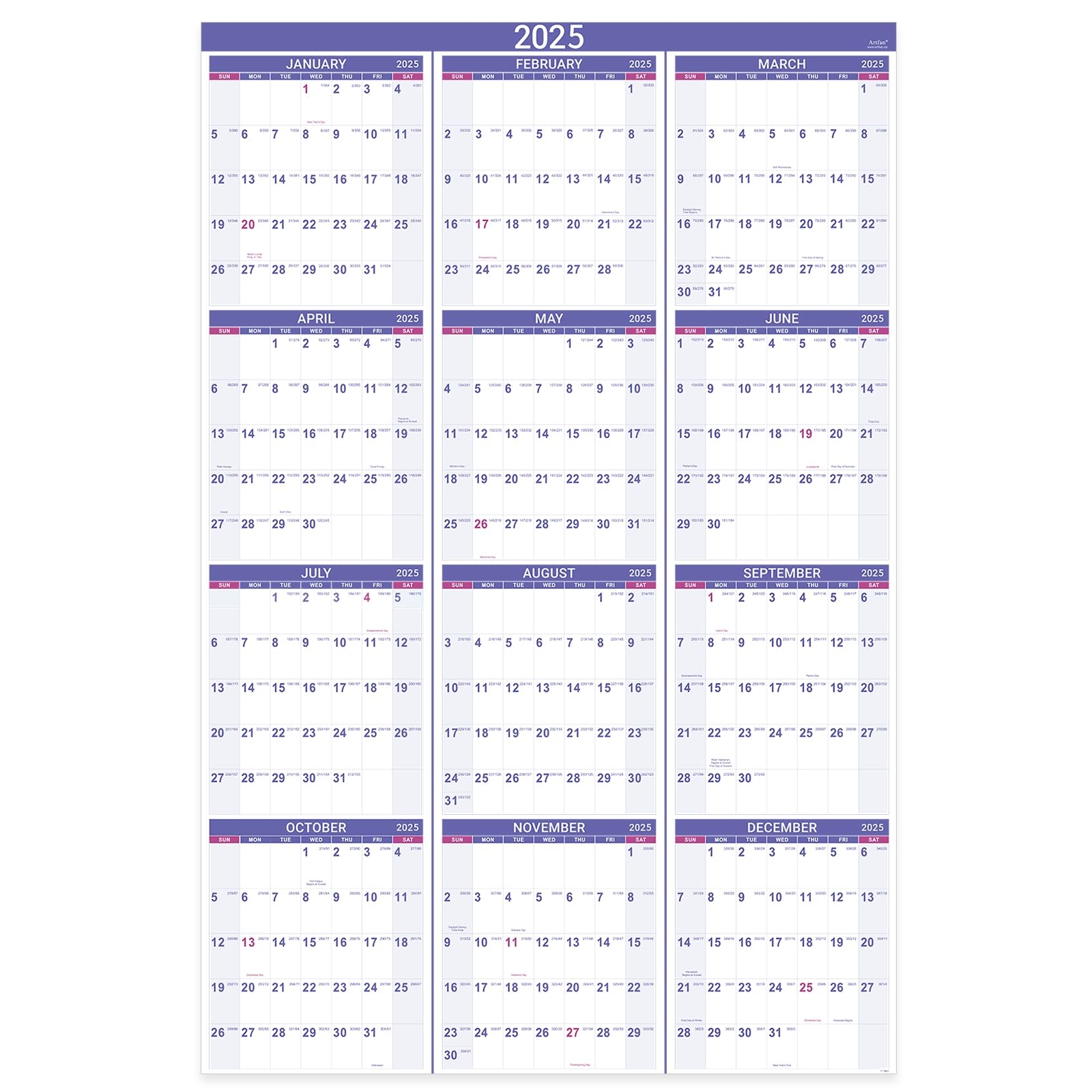 Amazon 2025 Yearly Wall Calendar 2025 Wall Calendar With Julian Date Jan 2025 Dec 2025 One Page For Organizing Premium Thick Paper 