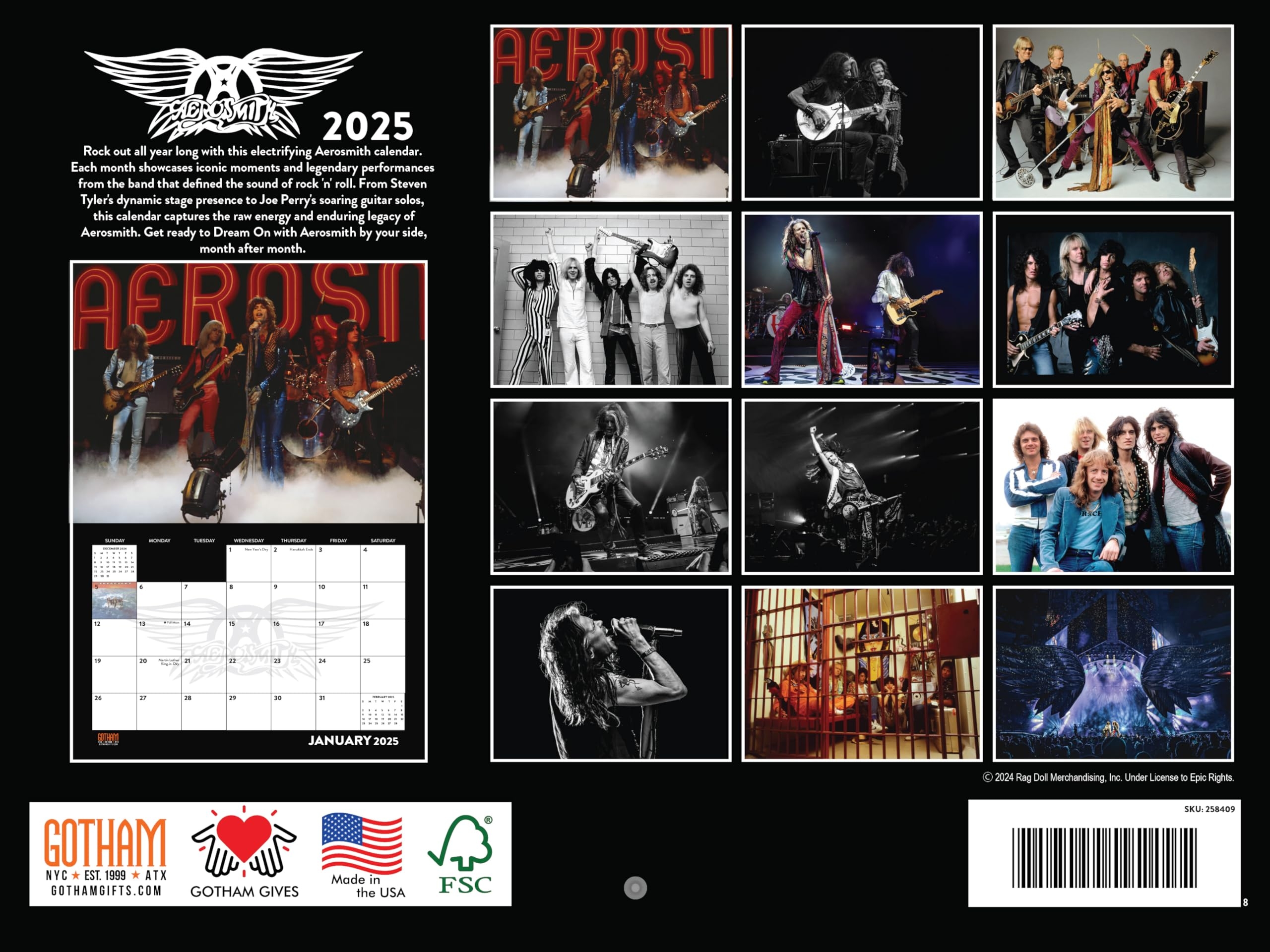 Amazon Aerosmith Calendar 2025 Officially Licensed Merch Rock Band Music Monthly Wall Calender American Made In The USA Office Products