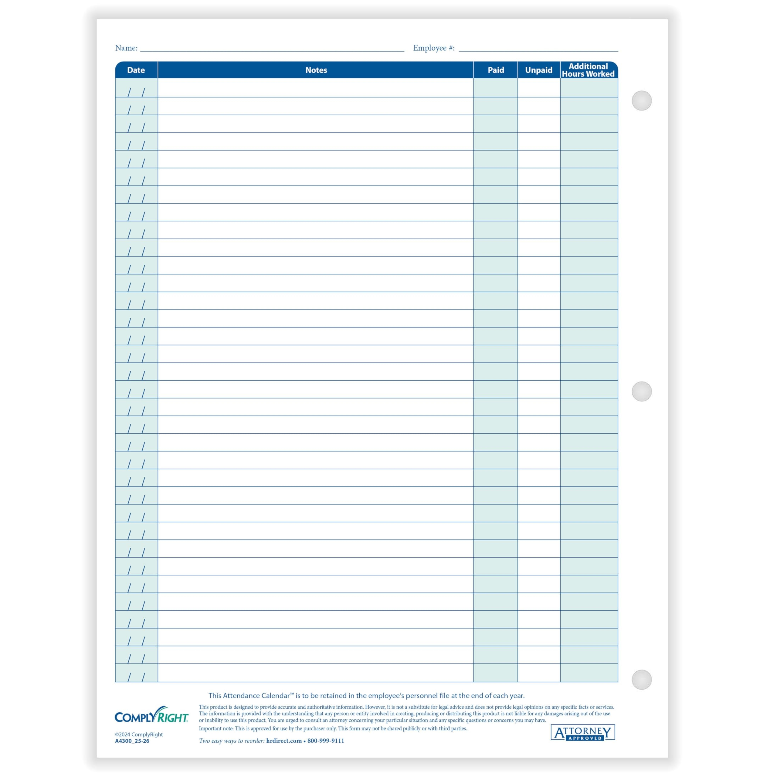 Amazon ComplyRight 2025 2026 Academic Attendance Calendar Pack Of 50 Office Products