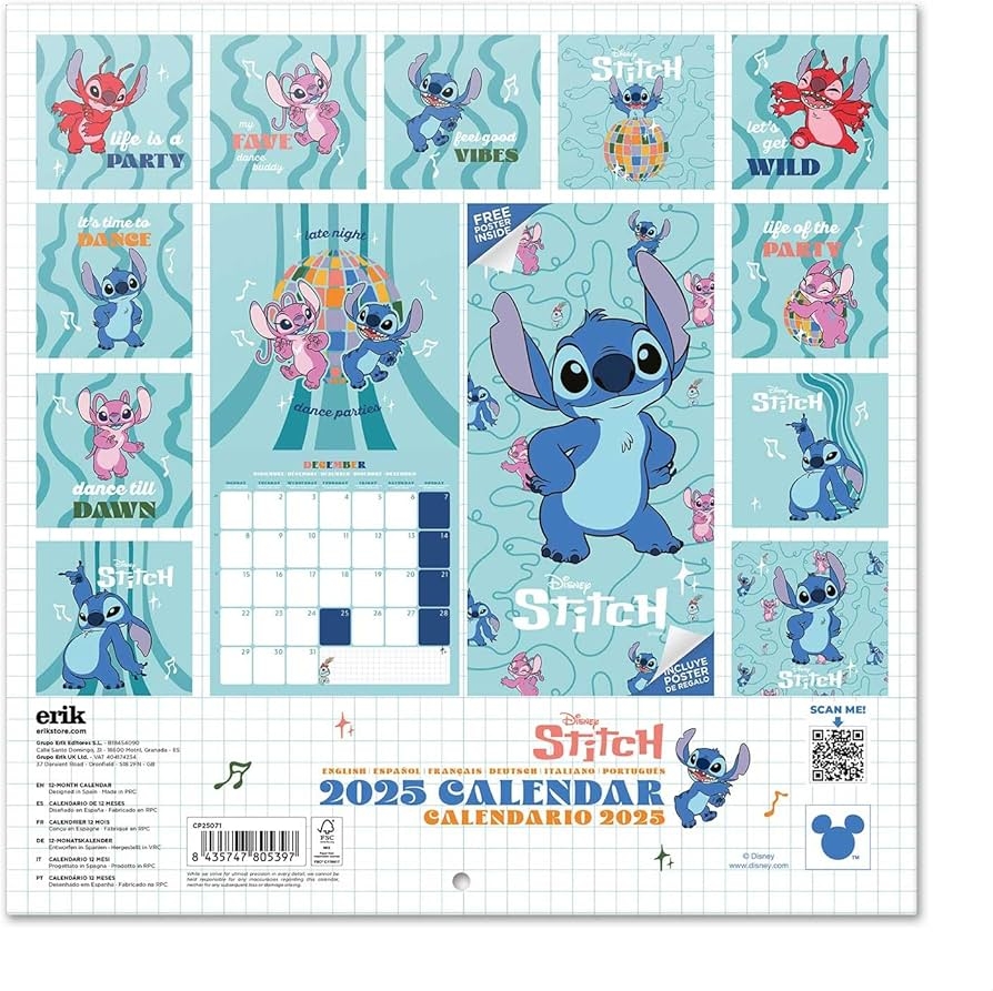 Amazon Grupo Erik Disney Stitch Wall Calendar 2025 Monthly Calendar 30 X 60 Cm January 2025 To December 2025 Office Products