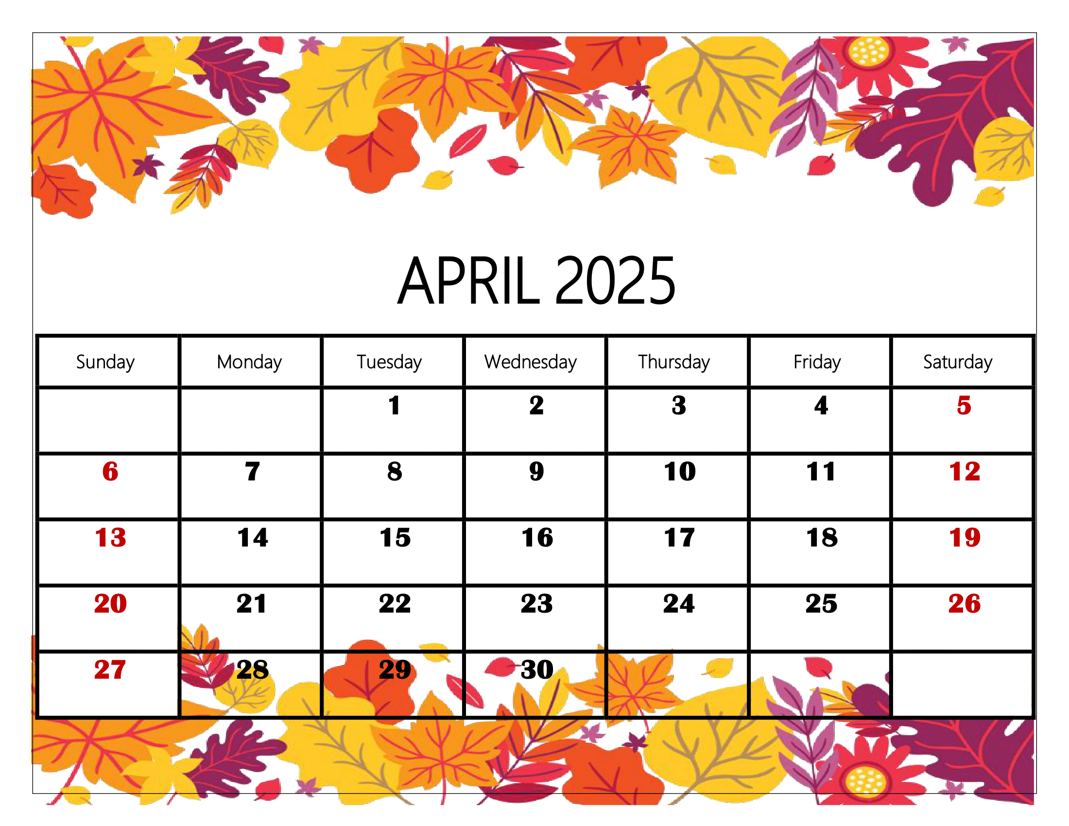 April 2025 Calendar Printable PDF Template With Holidays