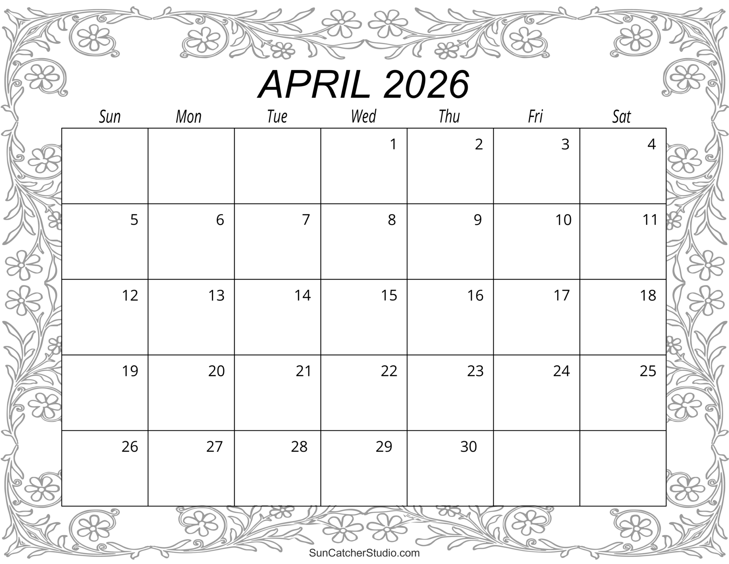 Free Printable April Calendar 2026