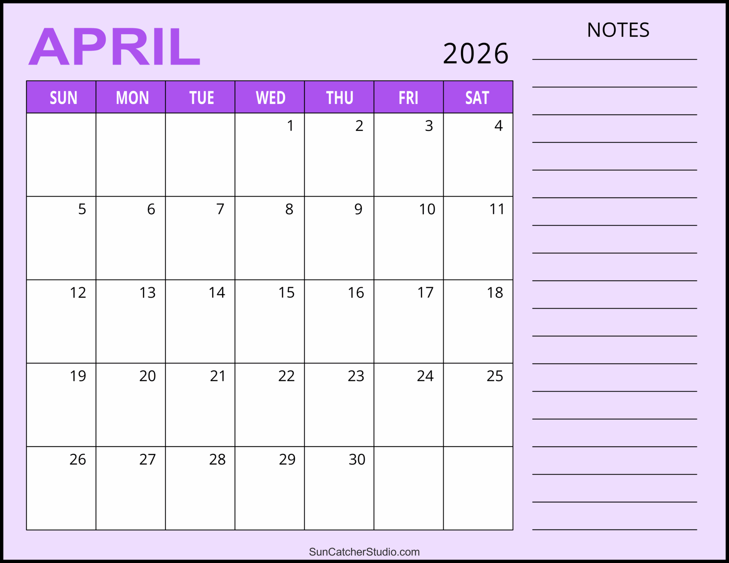 Cute April Printable Calendar 2026