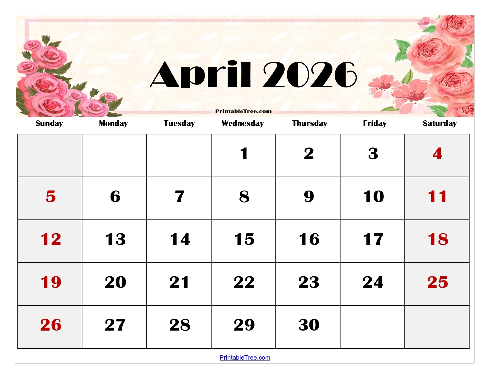 April 2026 Calendar Printable And Editable