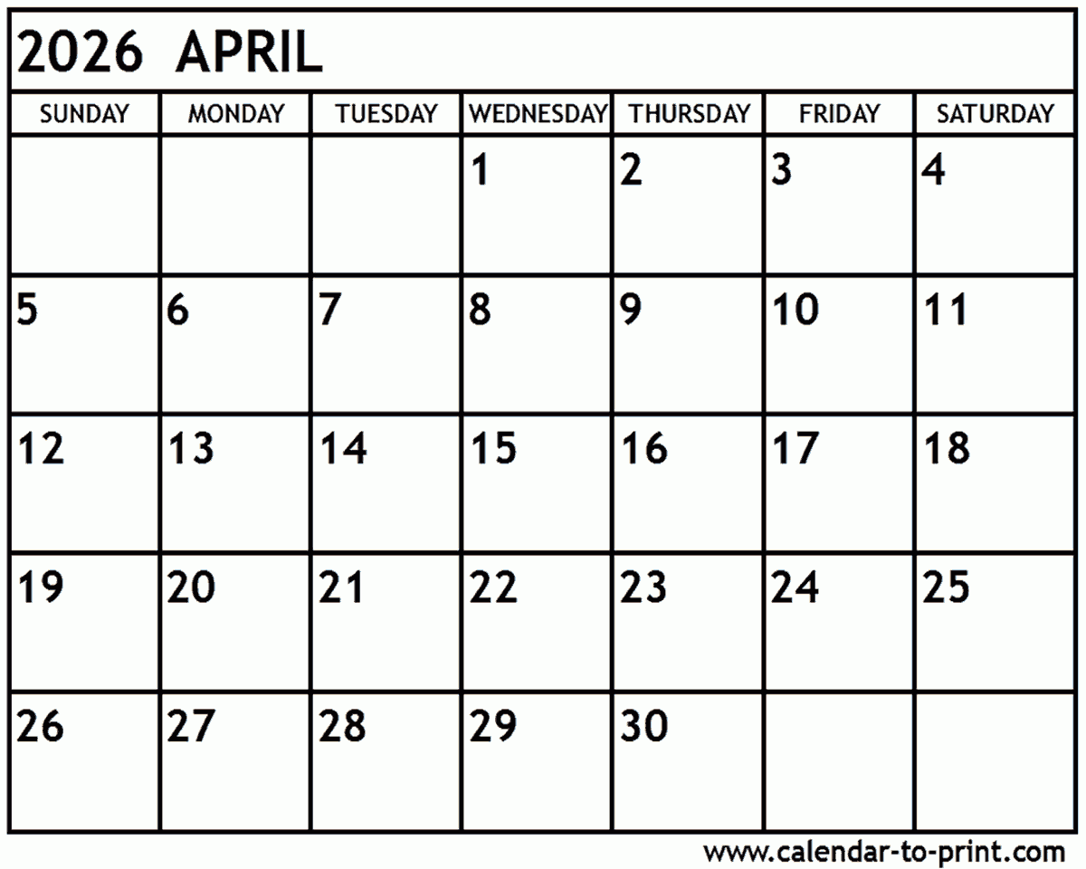April 2026 Printable Calendar Win