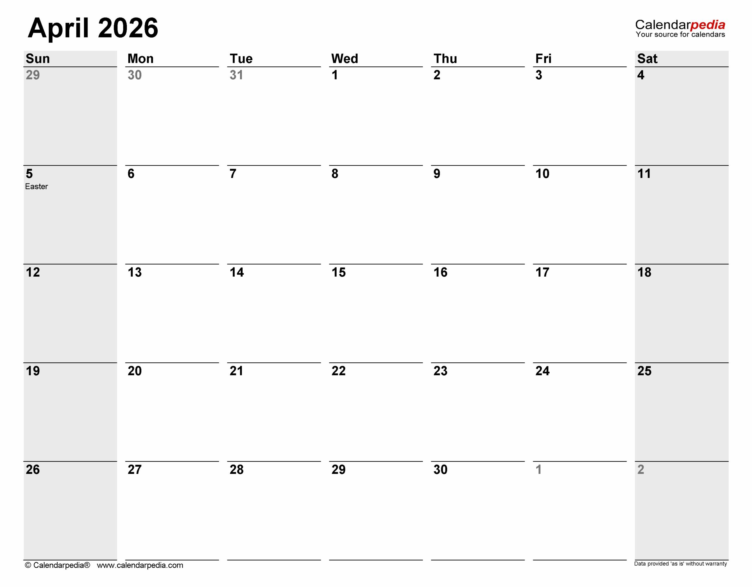 2026 April Printable Hourly Calendar