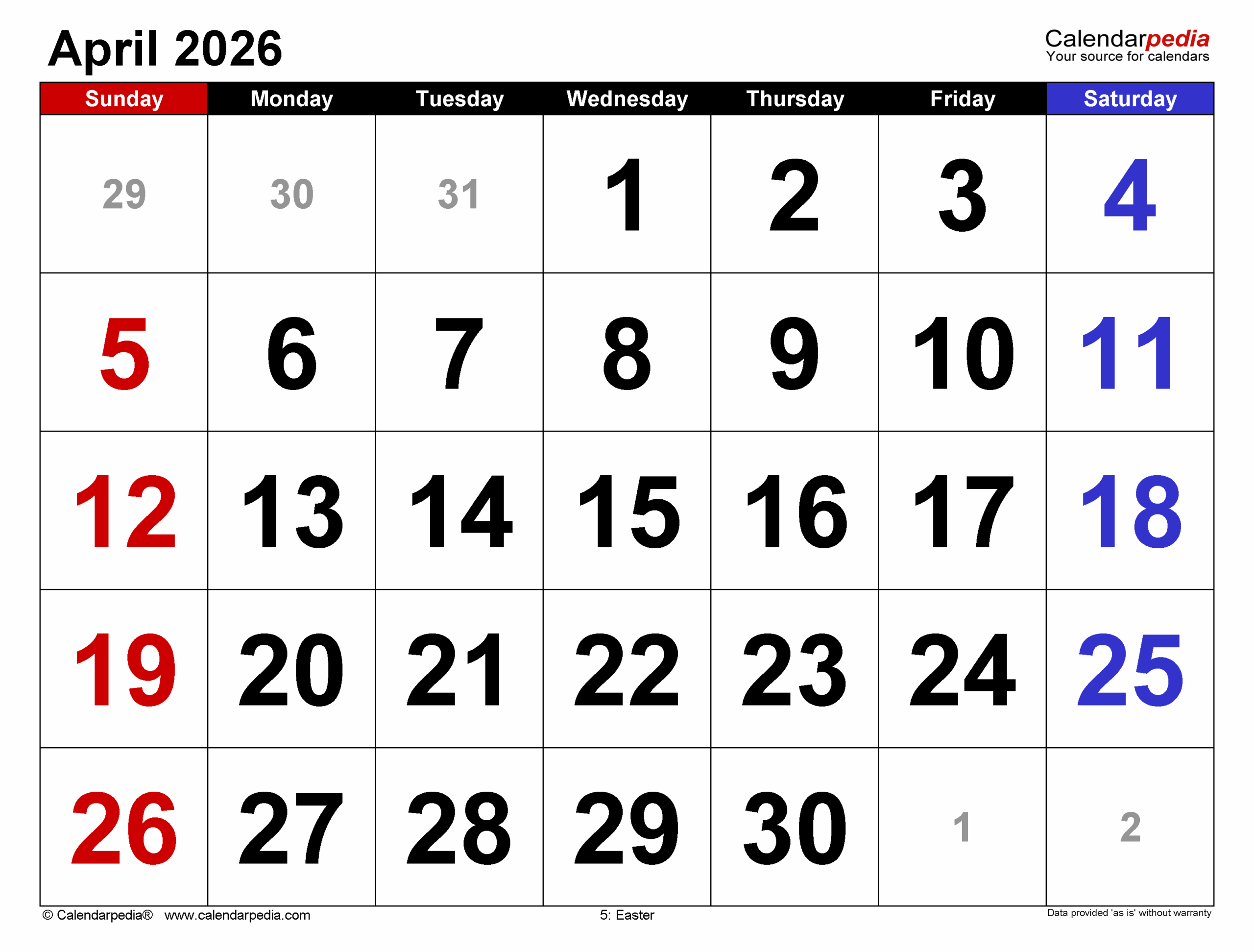 13 Month Calendar 2026 Starting In April Printable