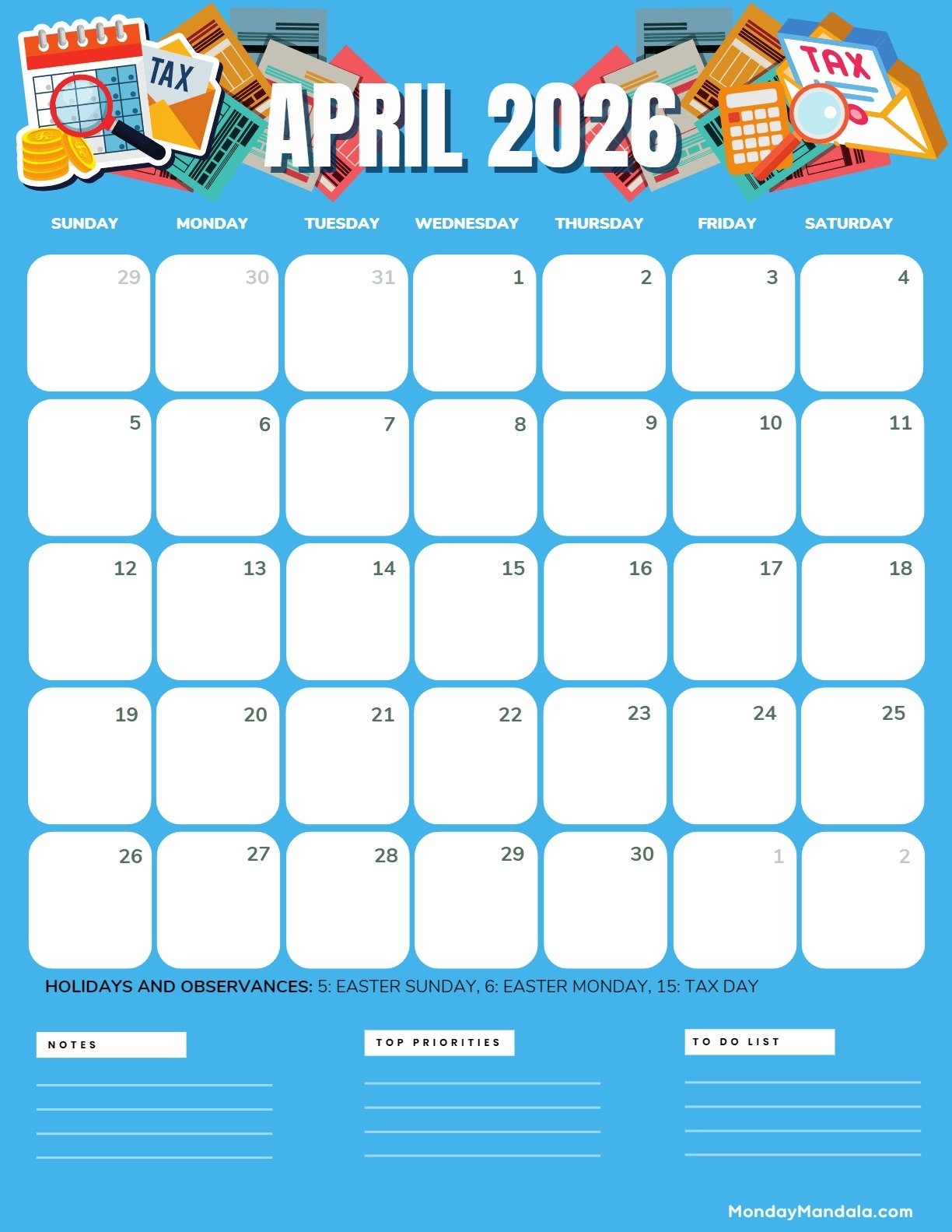 Free Printable April 2026 Calendar Portrait Pdf