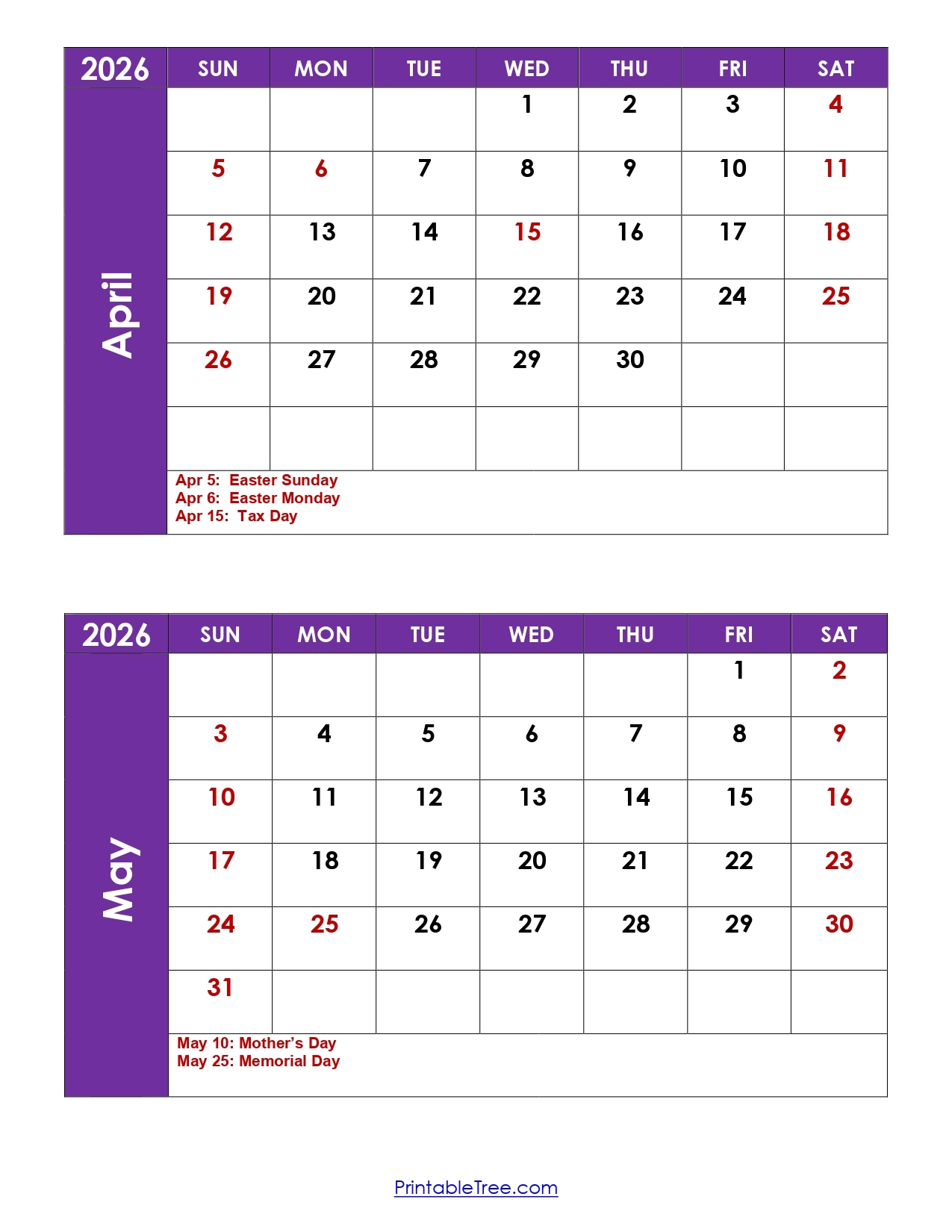 Free Printable April And May 2026 Calendar