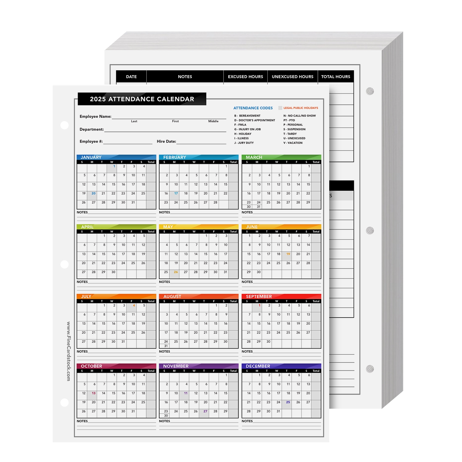 Attendance Calendar Year Of 2025 Bulk And Wholesale Fine Cardstock