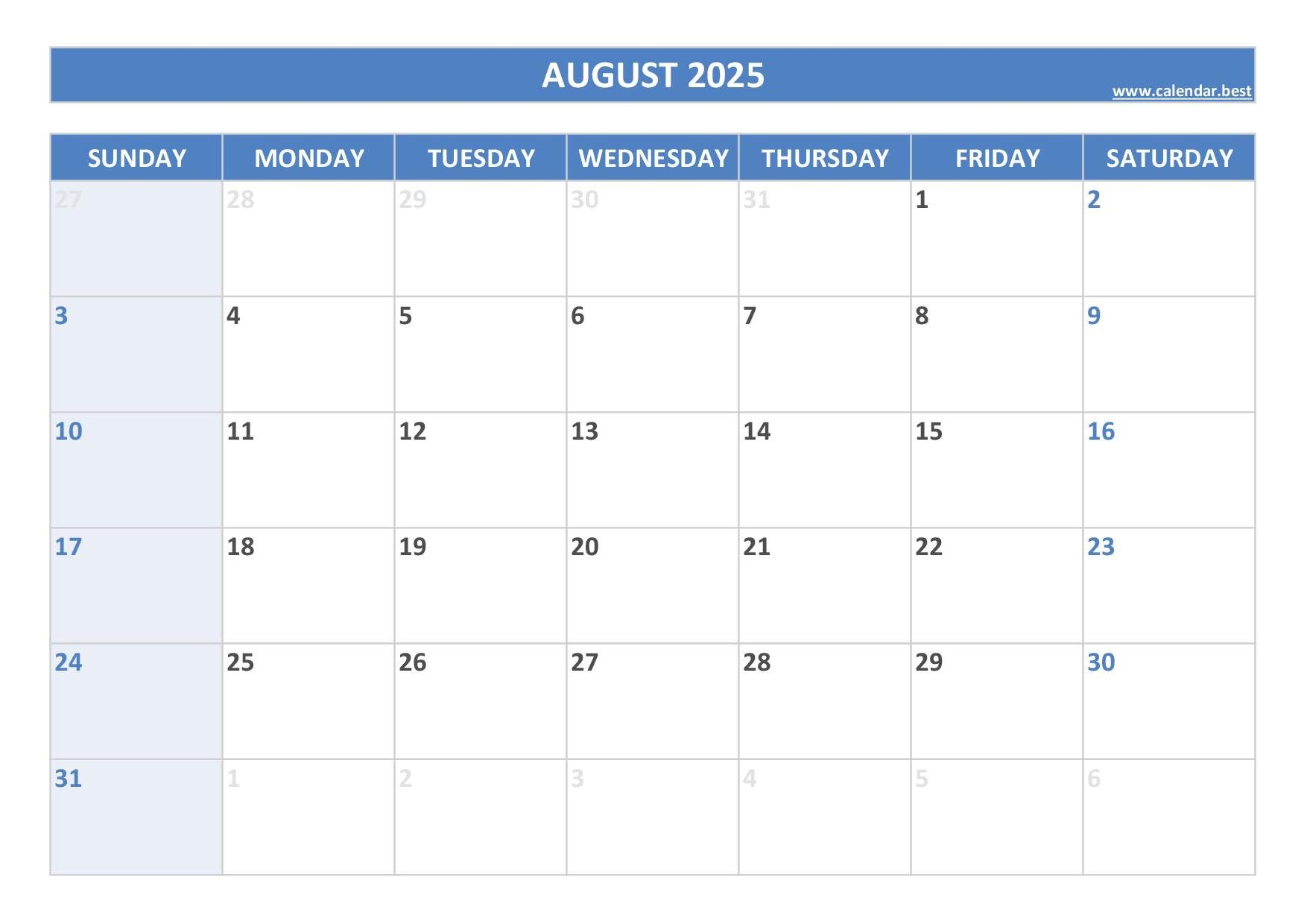 Calendar 2025 Printable August To December