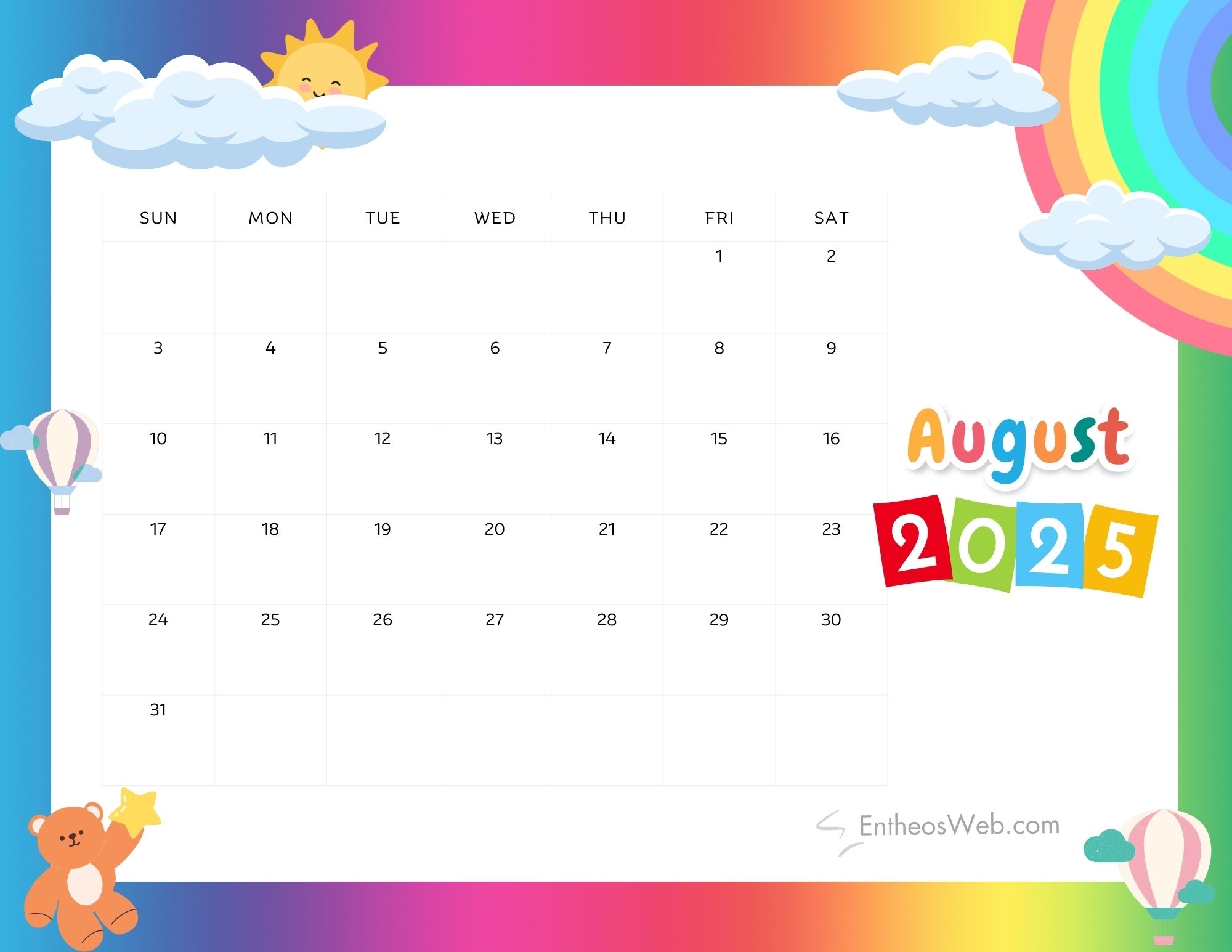 August 2025 Calendar Free PDF Printables EntheosWeb
