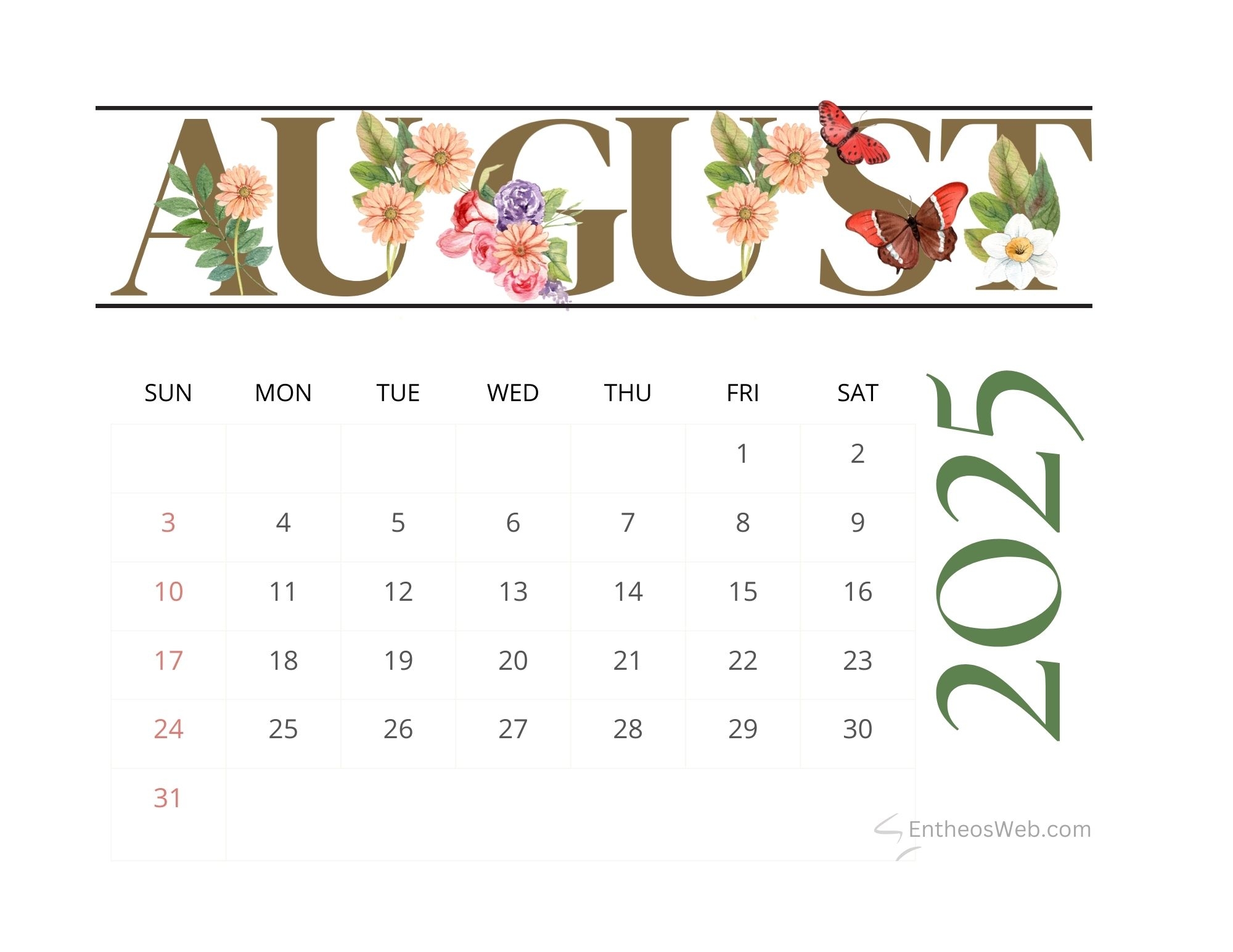 2025 August Free Printable Calendar