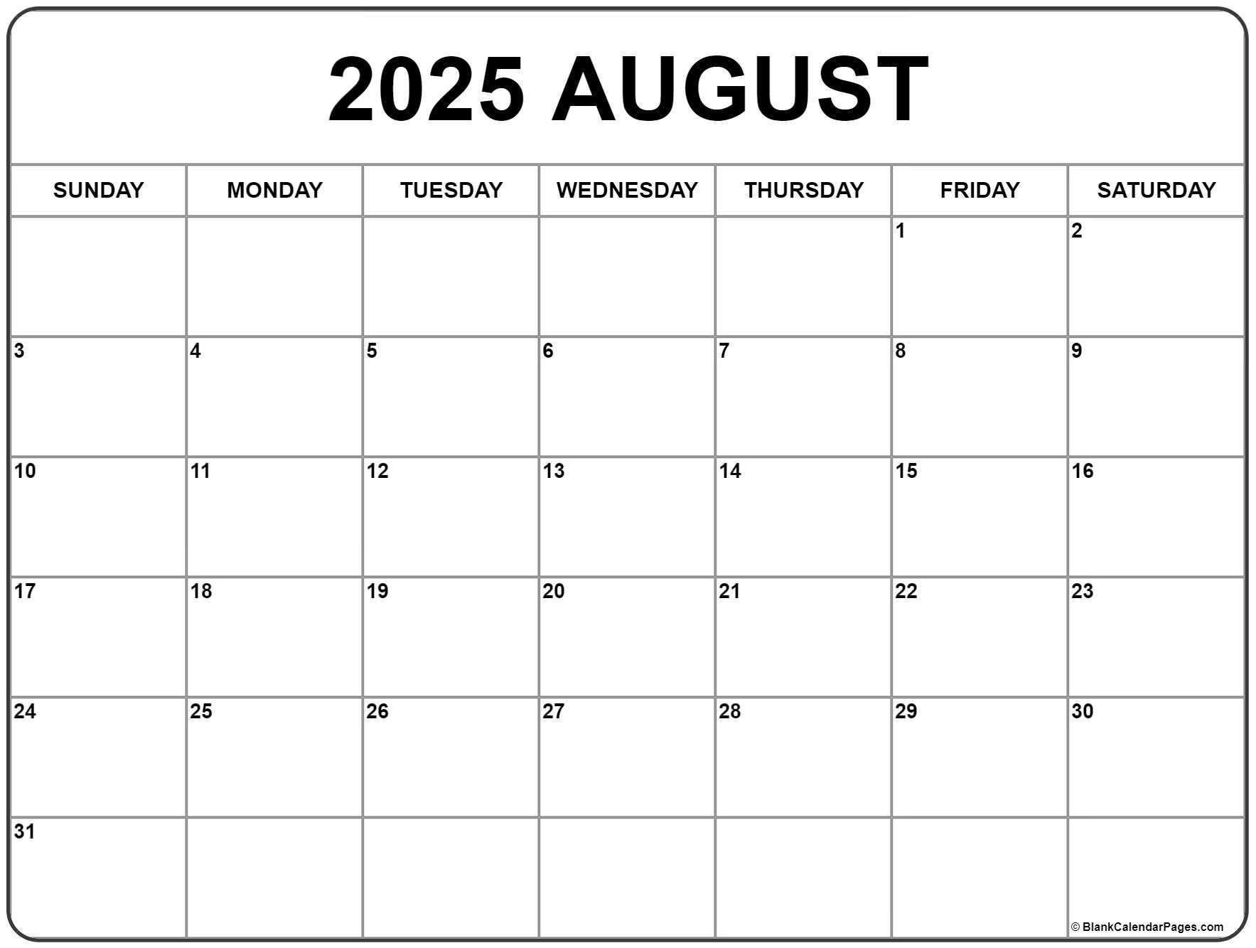Cute Printable August 2025 Calendar