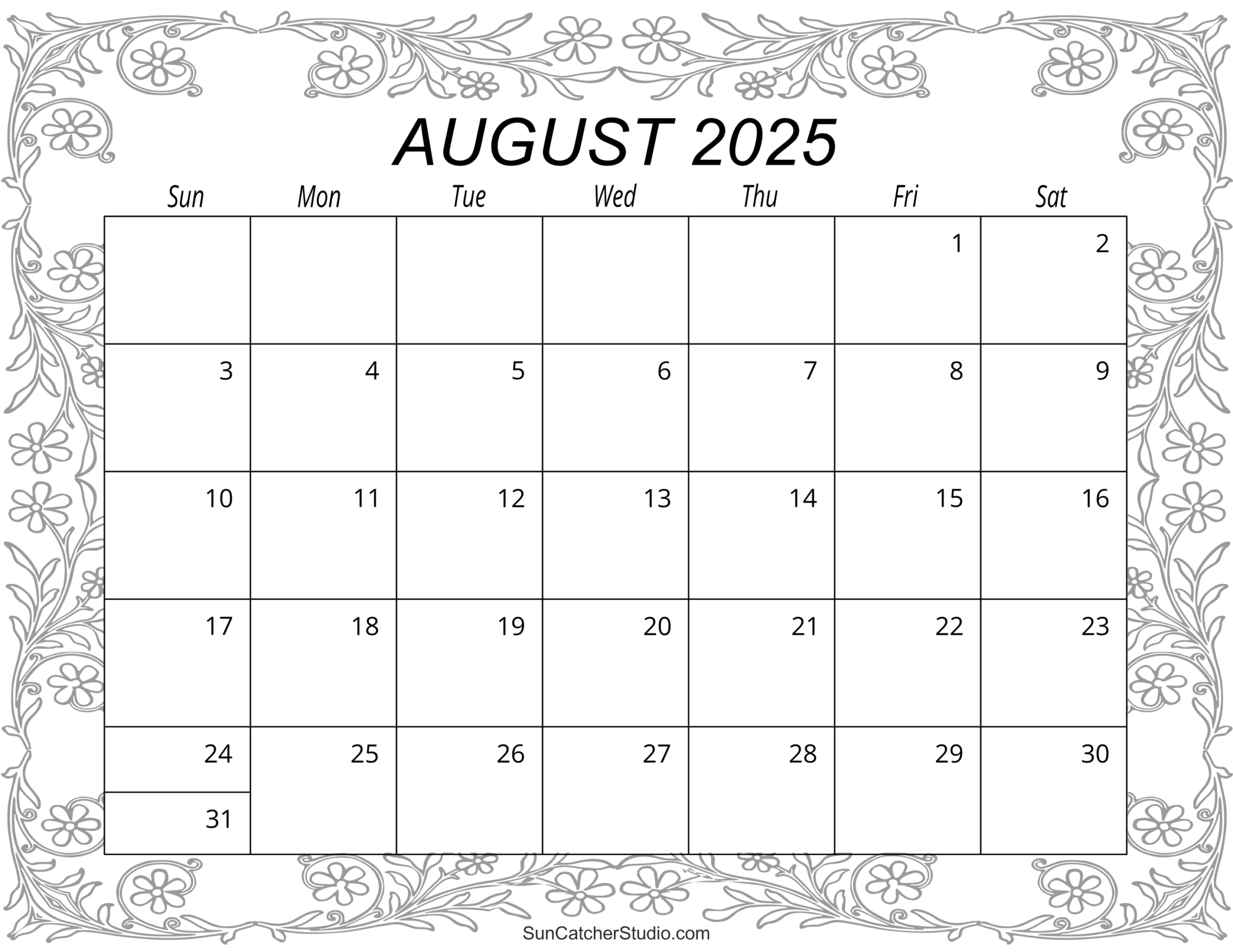 August Blank Calendar 2025
