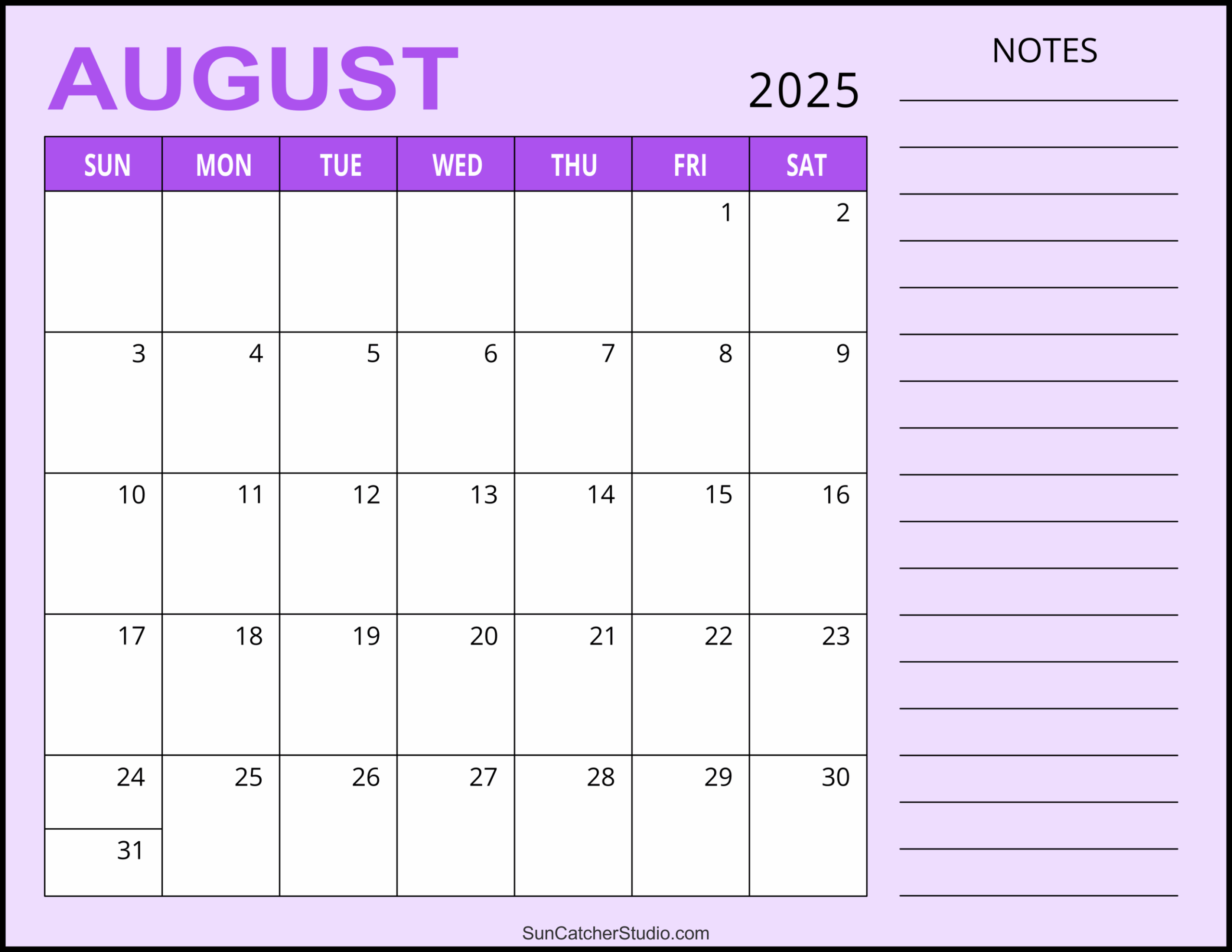 Free Printable Blank August Calendar 2025 2