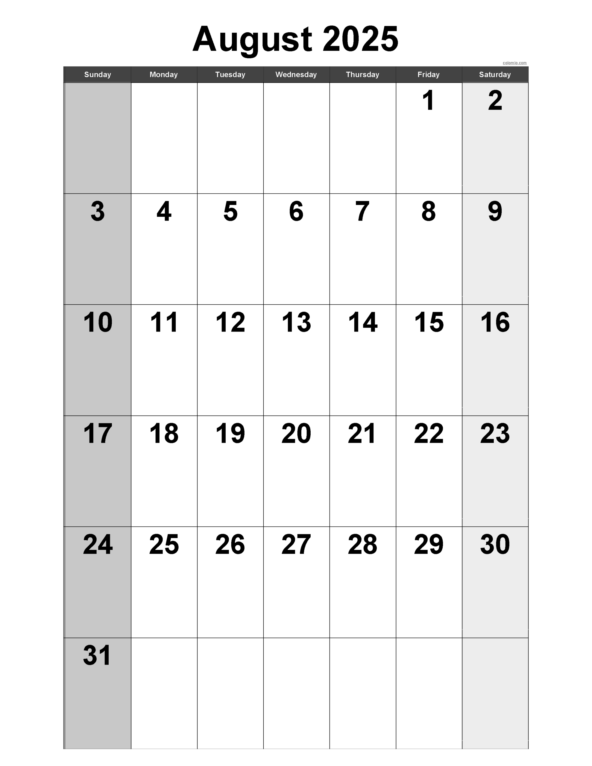 August 2025 Calendar Free Printable PDF XLS And PNG