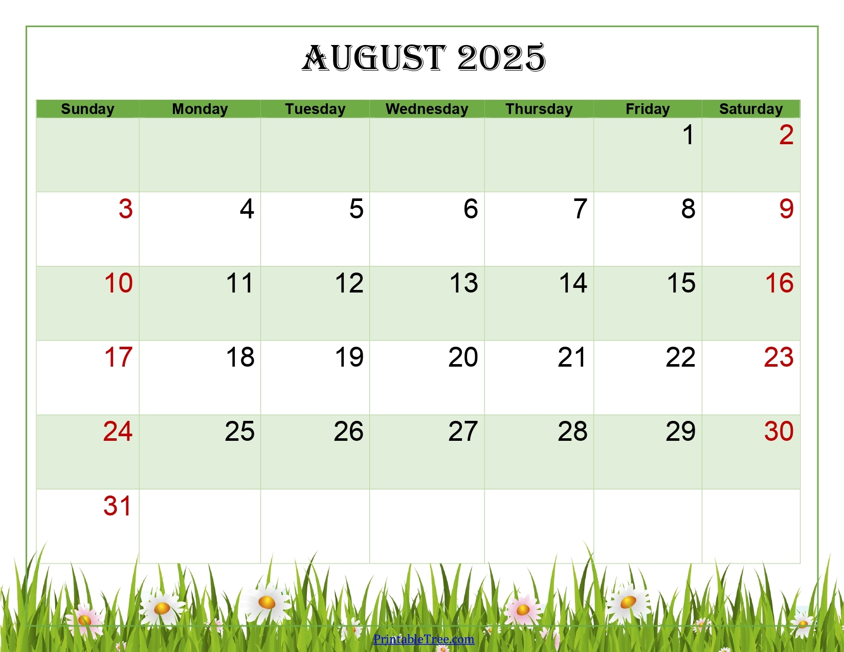 August 2025 Calendar Printable PDF Template With Holidays