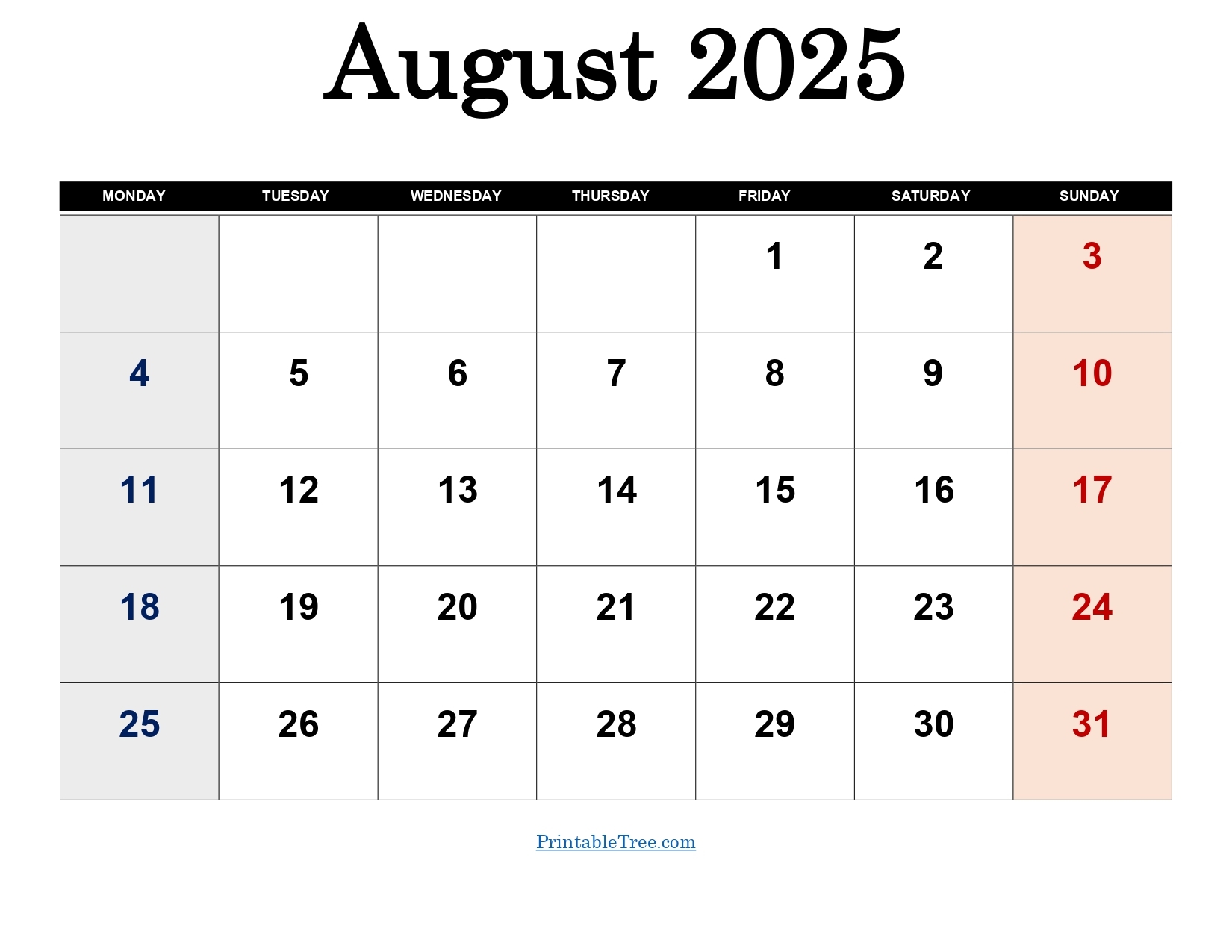 August 2025 Calendar Printable PDF Template With Holidays