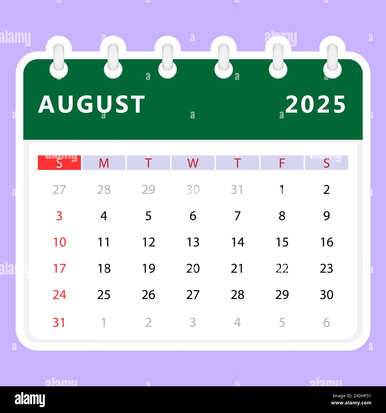 August Calendar Clip Art 2025