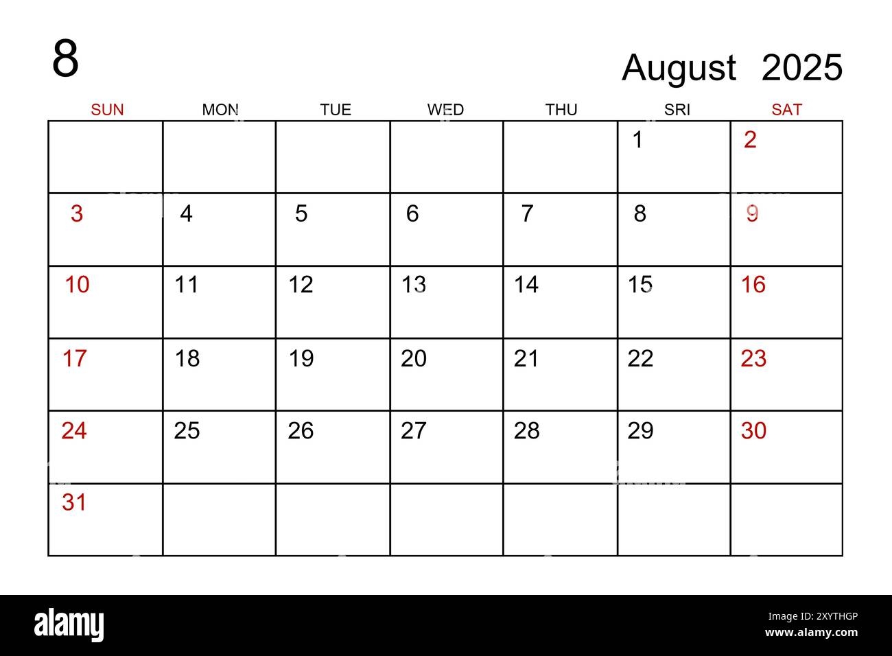August 2025 Calendar Word