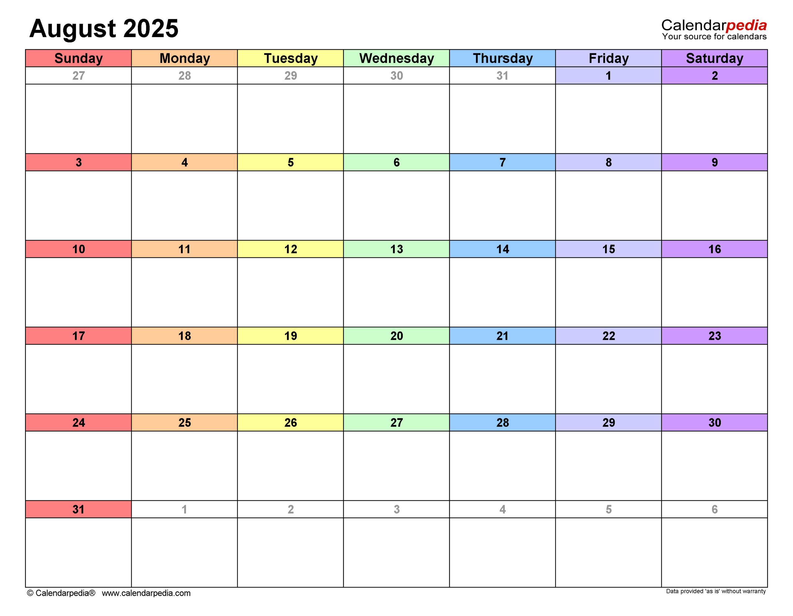 August Editable Calendar 2025