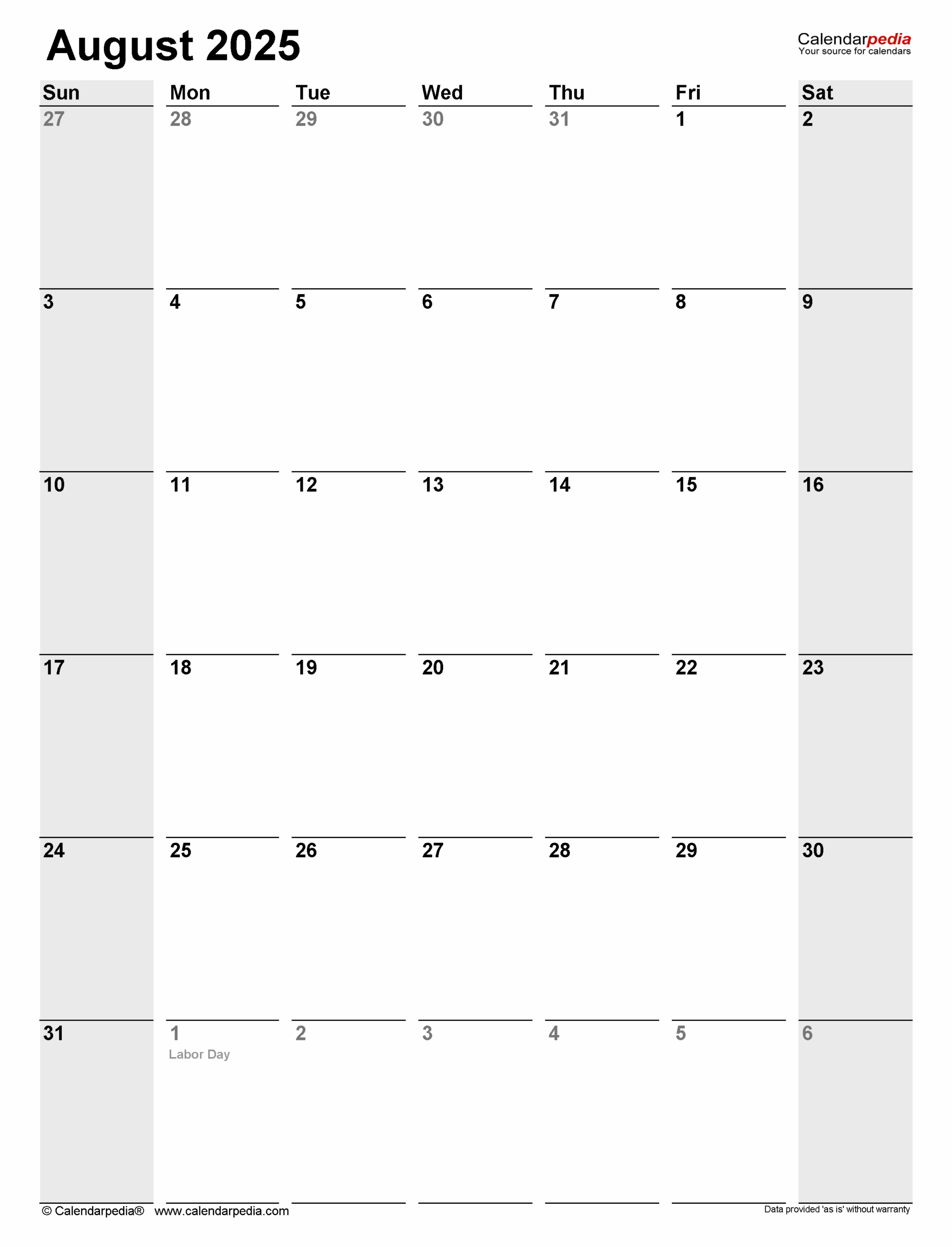 August 2025 Calendar Templates For PDF Excel And Word