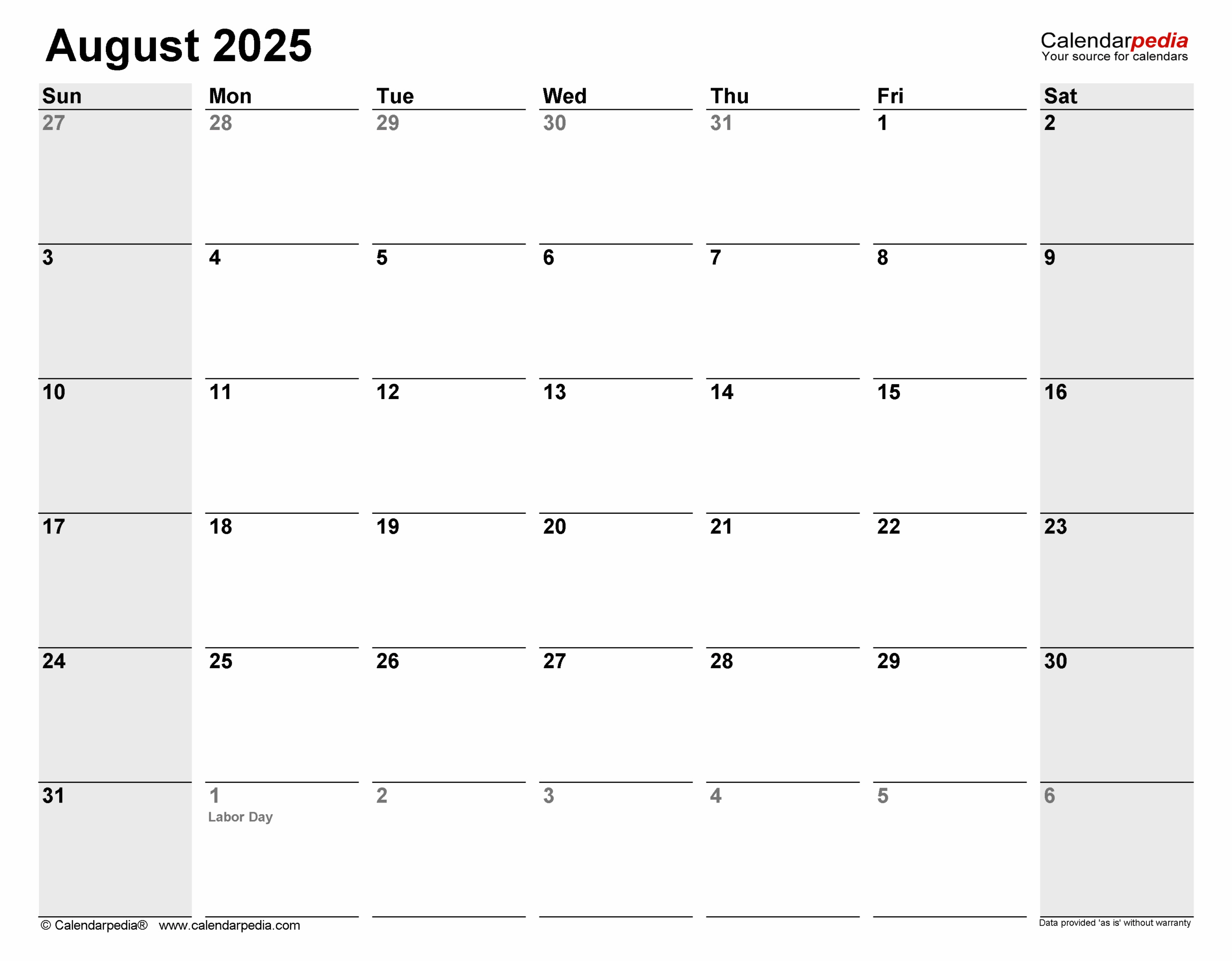 August 2025 Calendar Templates For PDF Excel And Word