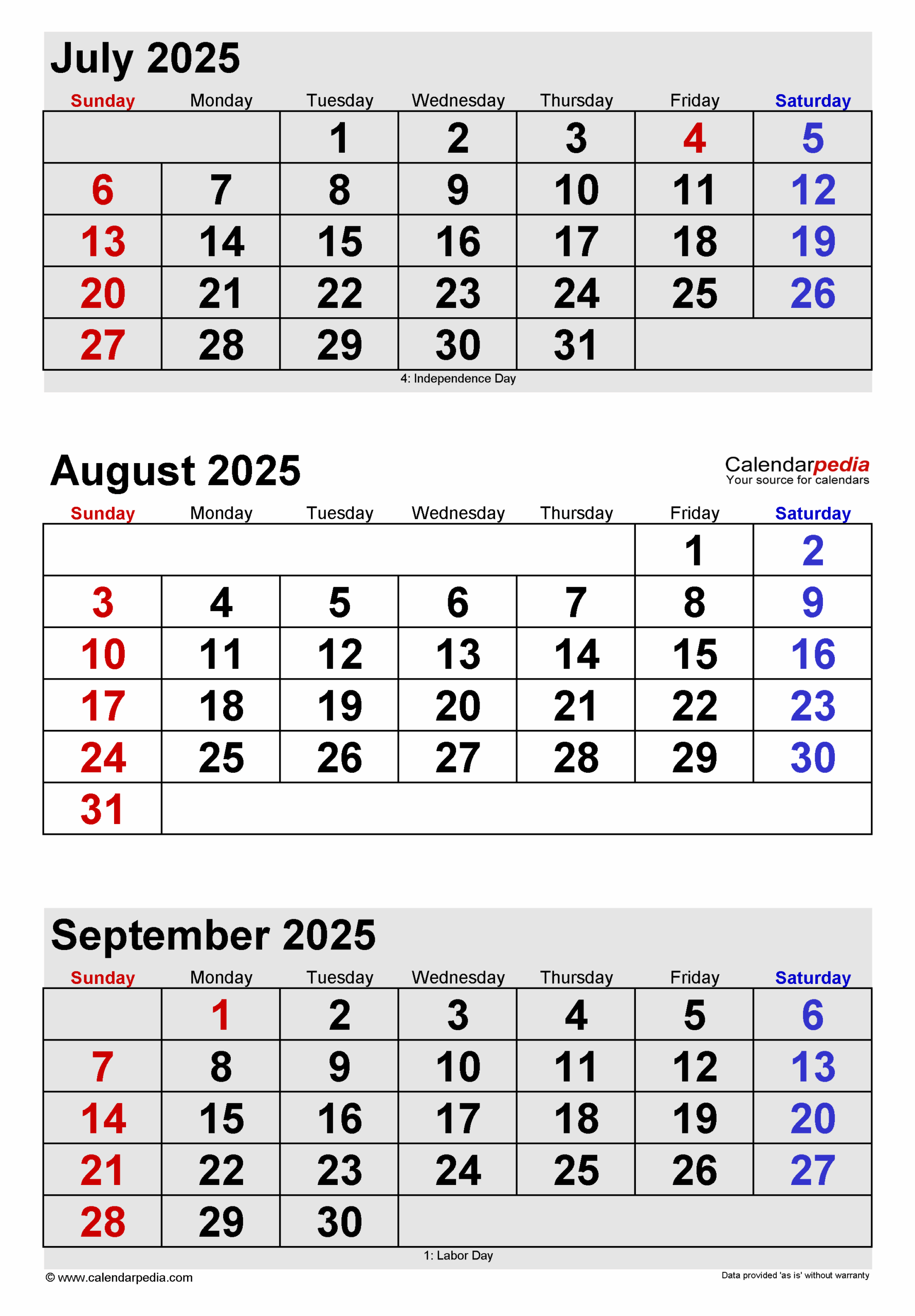 Calendar For July August September 2025