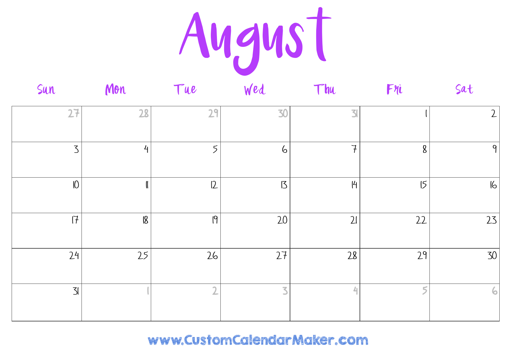 Free August 2025 Printable Calendar