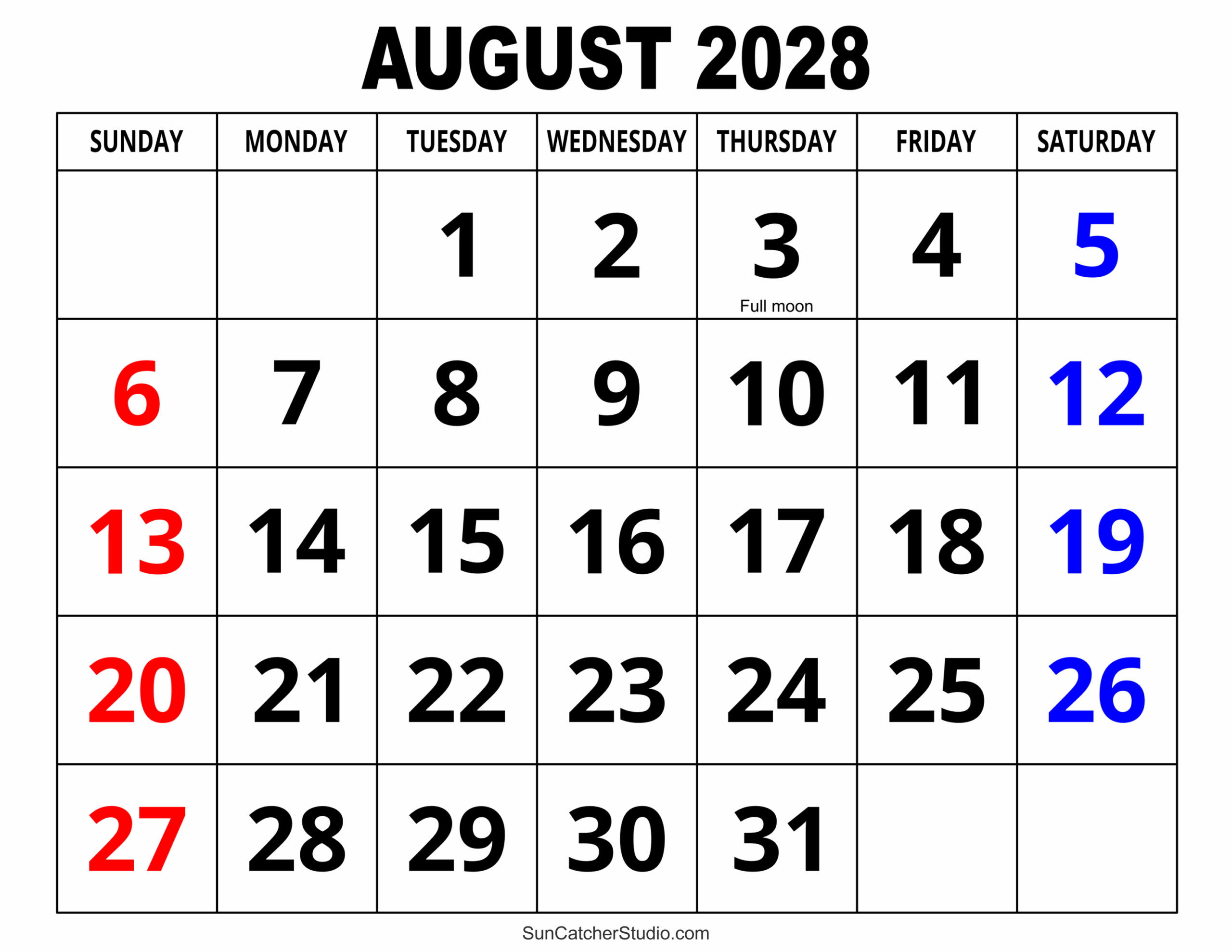 August 2028 Calendar Free Printable Free Printables Monograms 