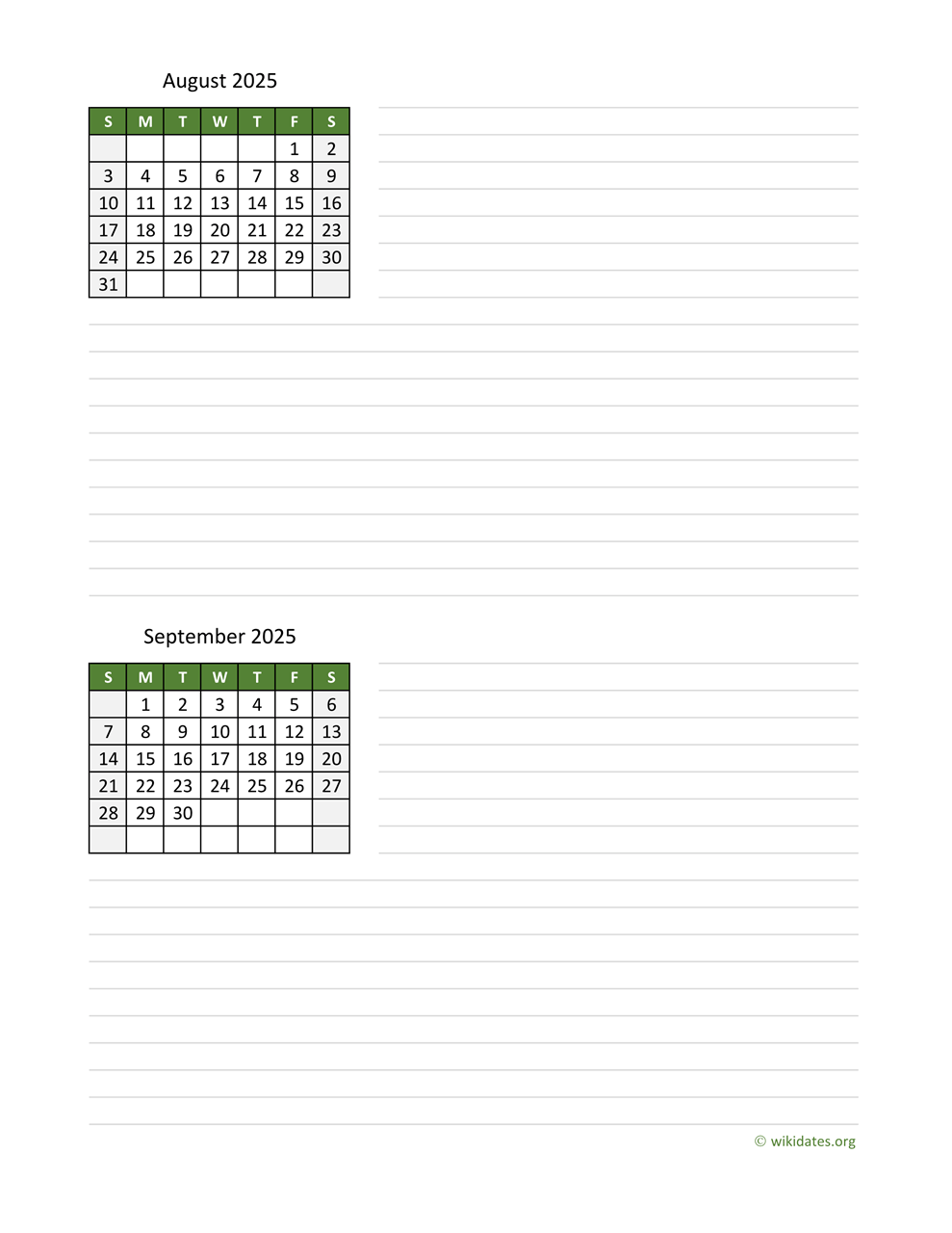 August September 2025 Calendar 2