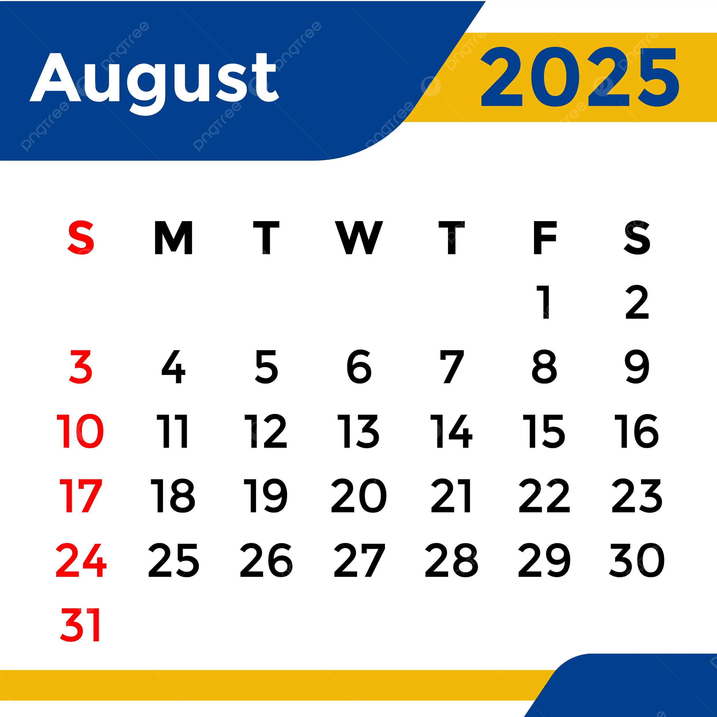 2025 Calendar For August