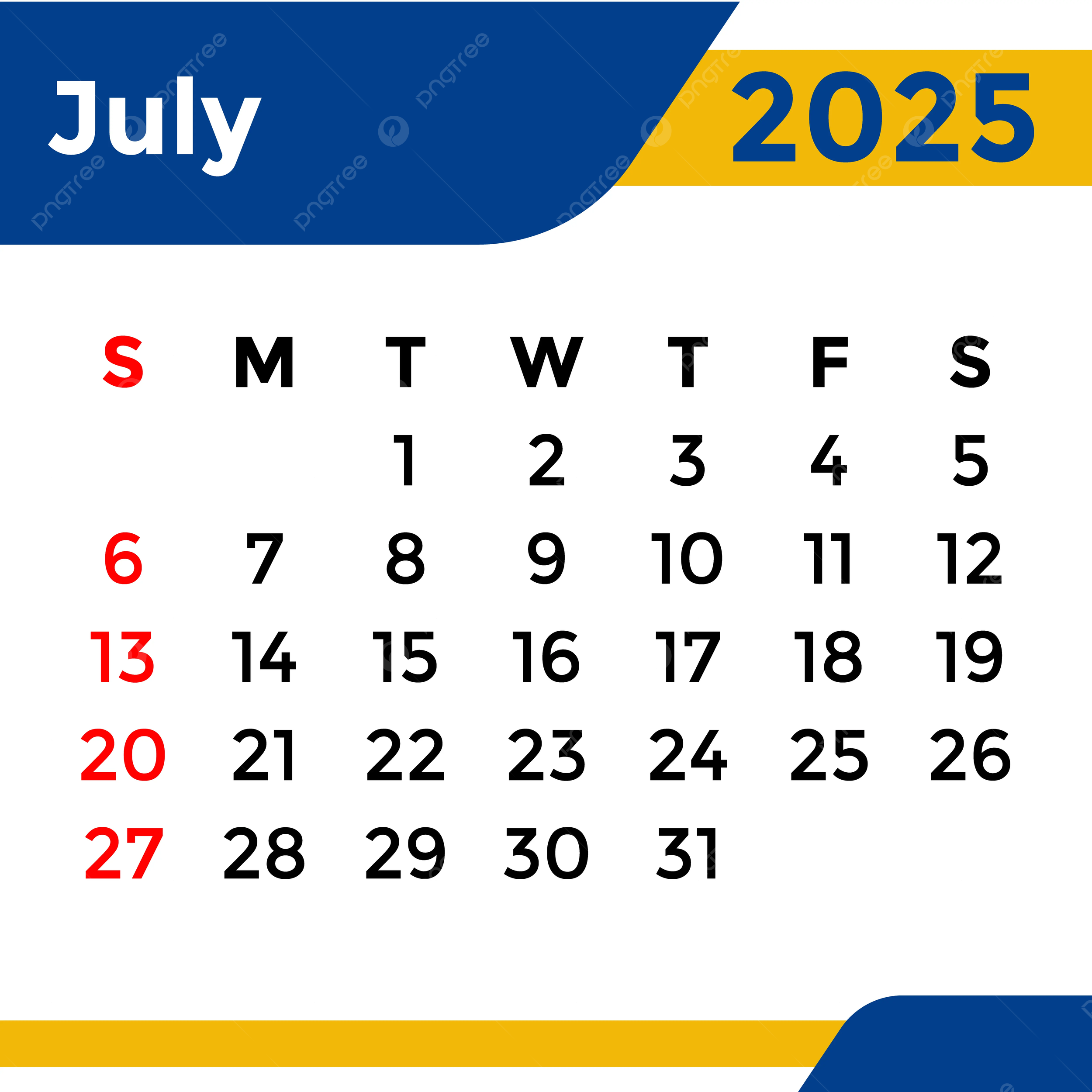 Month July 2025 Calendar