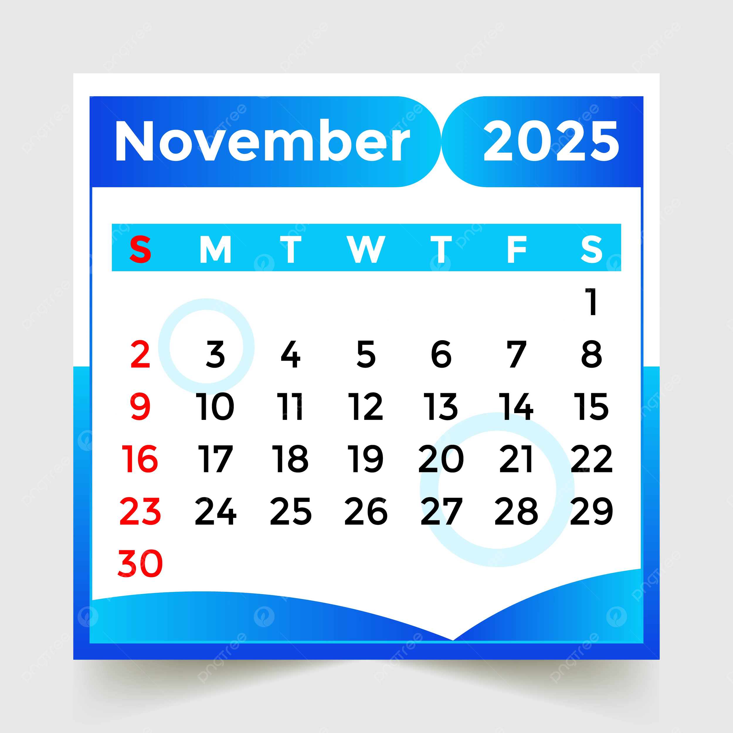 Calendar 2025 Month Of November Skyblue Vector Template Download 