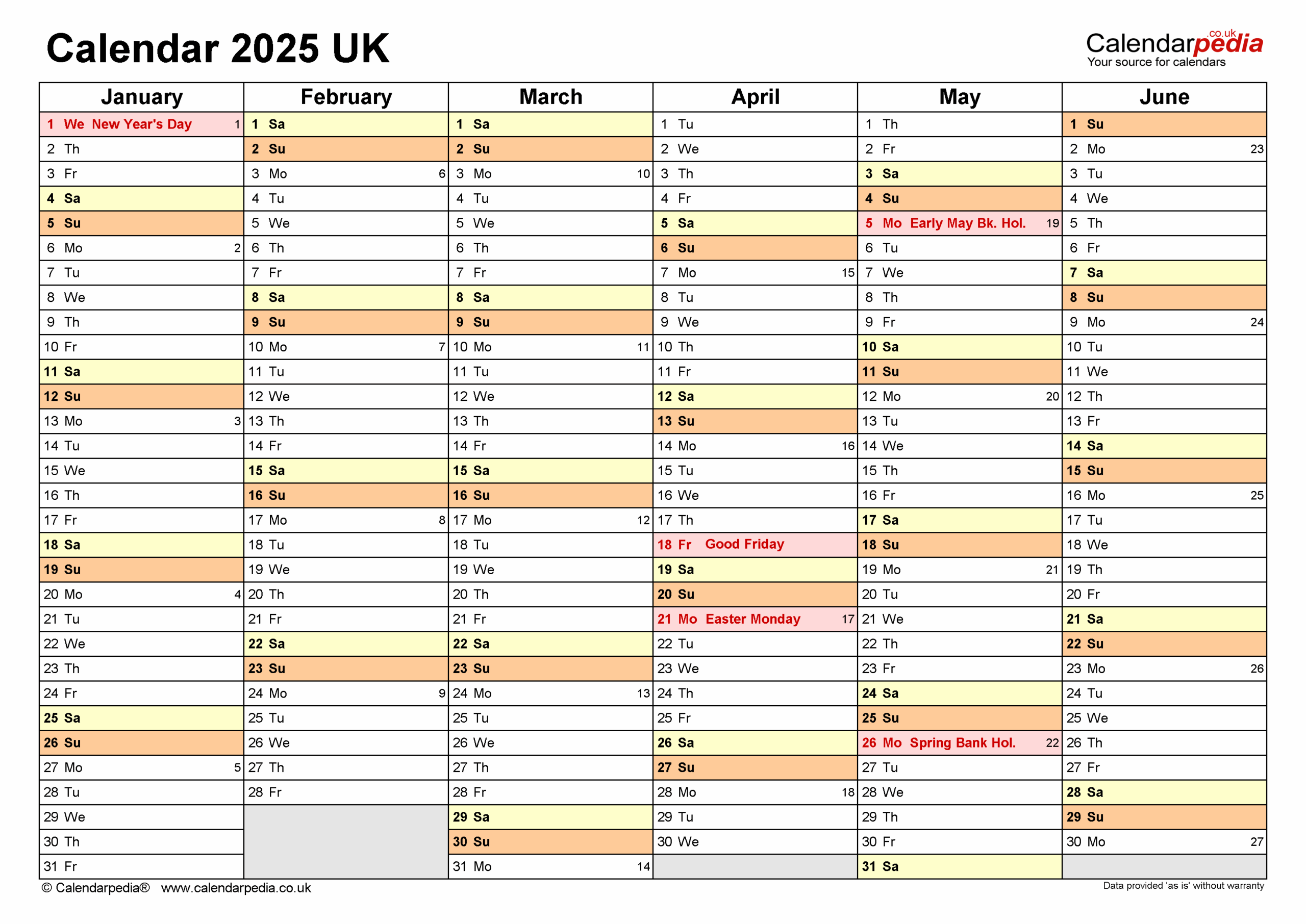 2025 Calendar Uk Printable