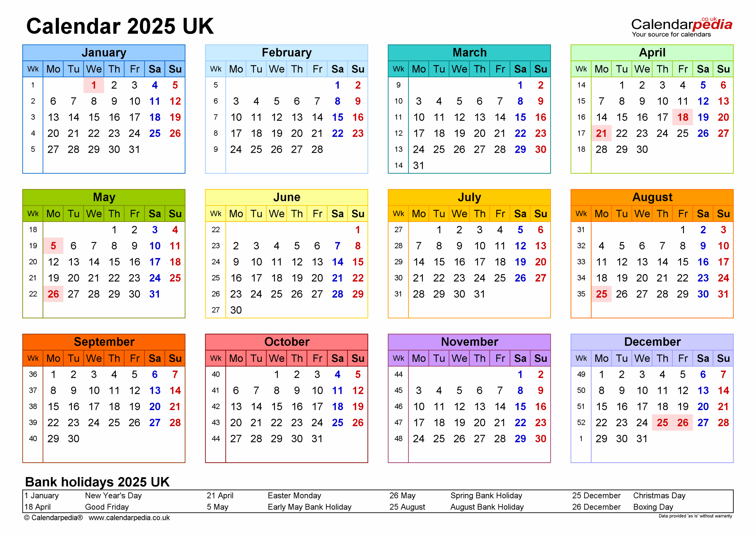 Free Printable 2025 Calendar With Holidays By Month