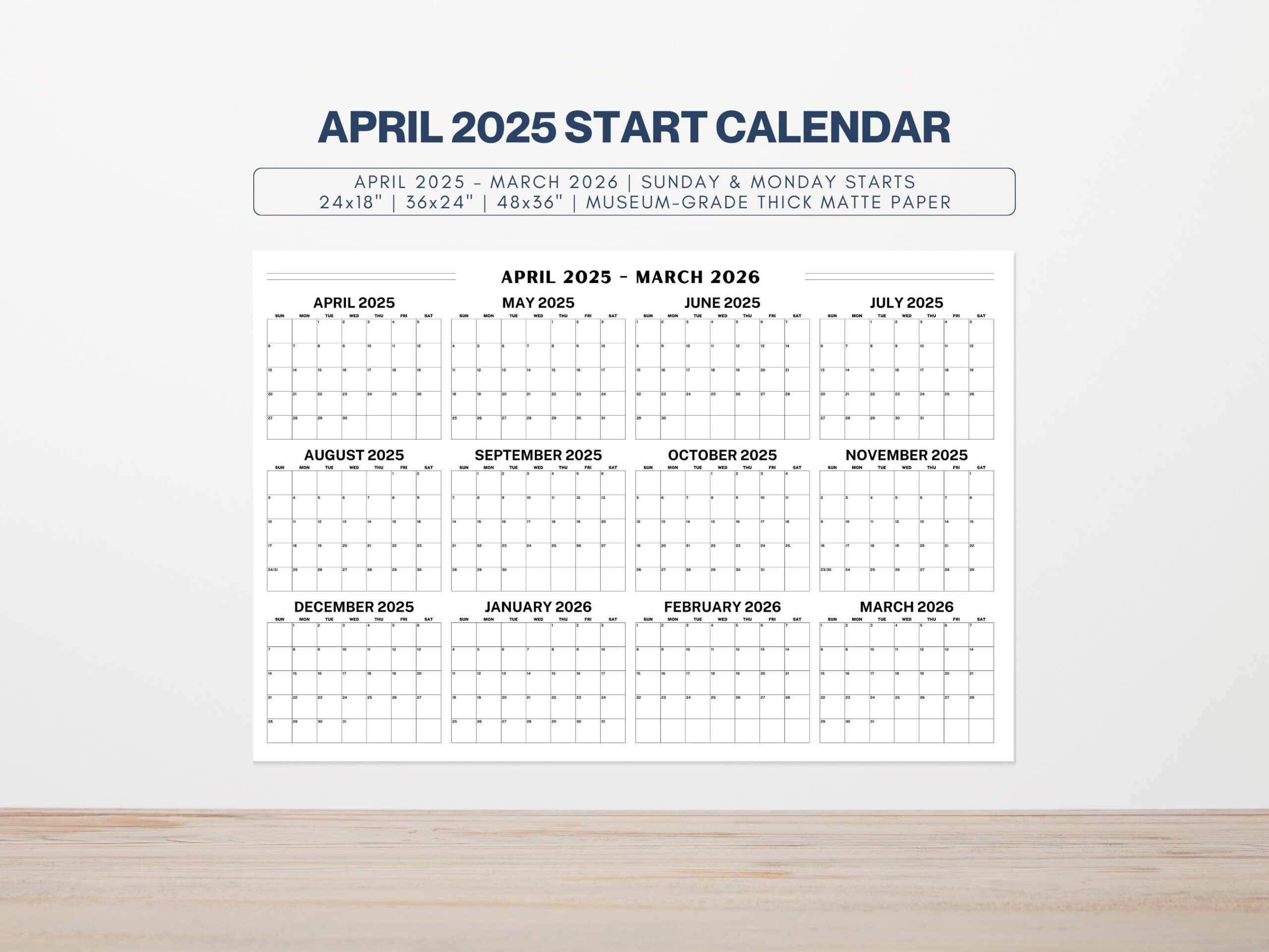 Calendar April 2025 To March 2026 Etsy