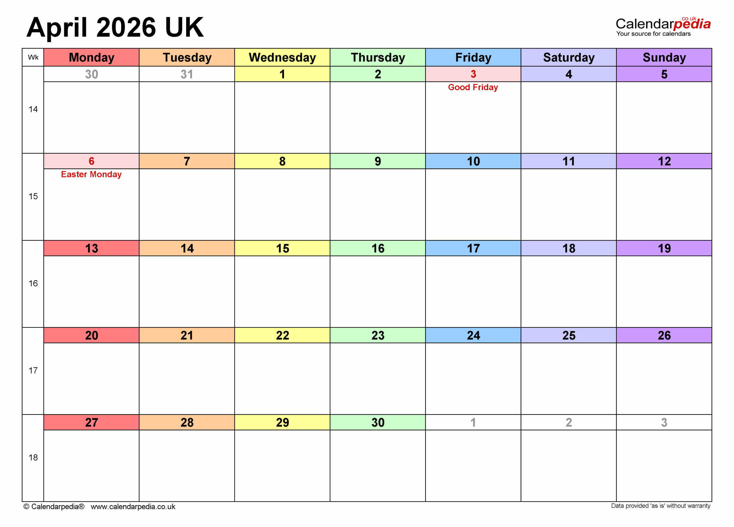 April 2026 Calendar Printable Win