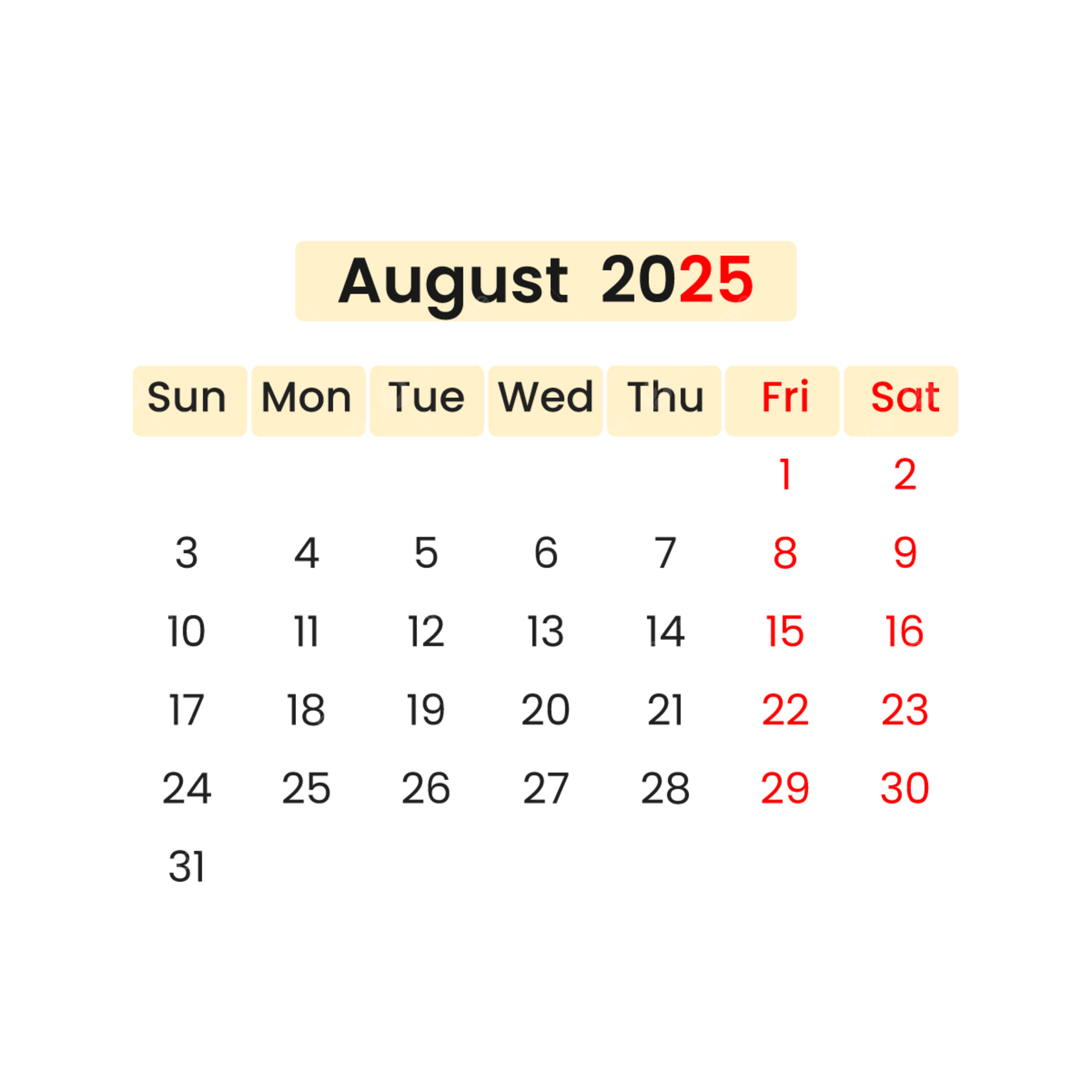 Calendar August 2025 Vector With National Holidays And Colorful Template Download On Pngtree