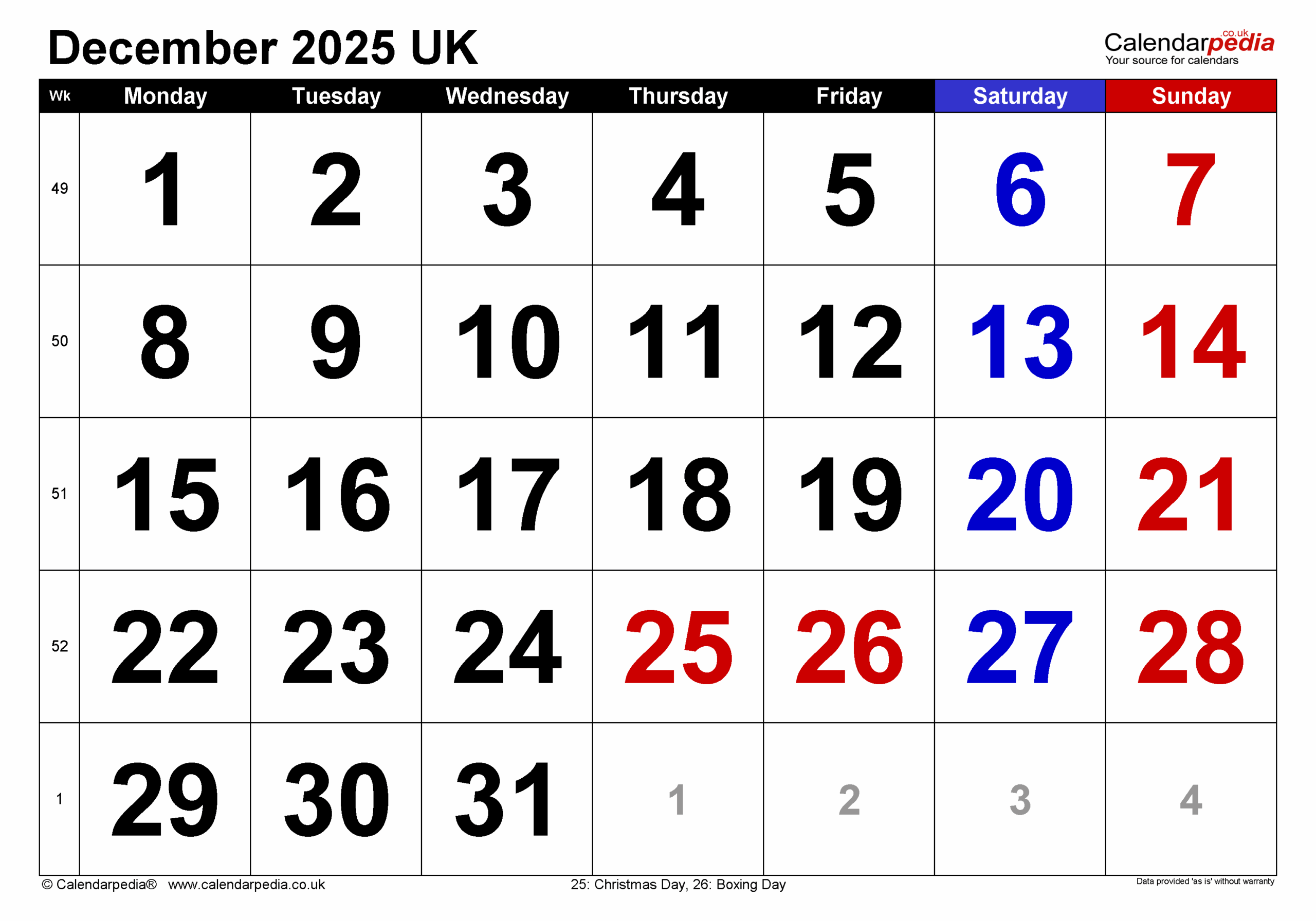 Blank December 2025 Printable Calendaer