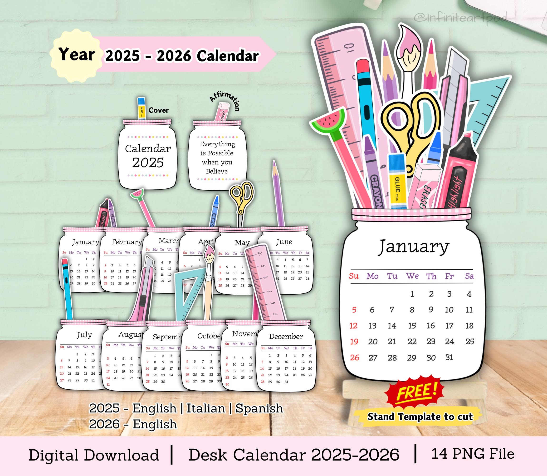 Calendar For 2025 Desk Calendar Teachers Calendar Printable 