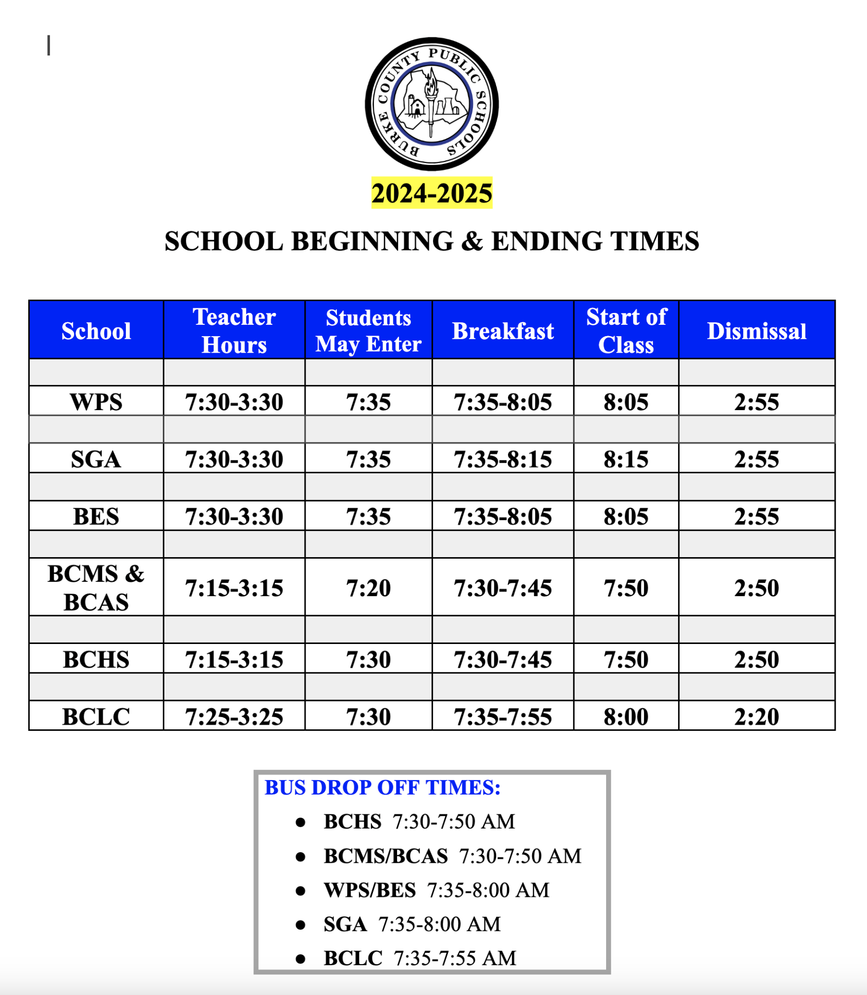 Calendar Schedule Students U0026 Parents Burke County Public Schools