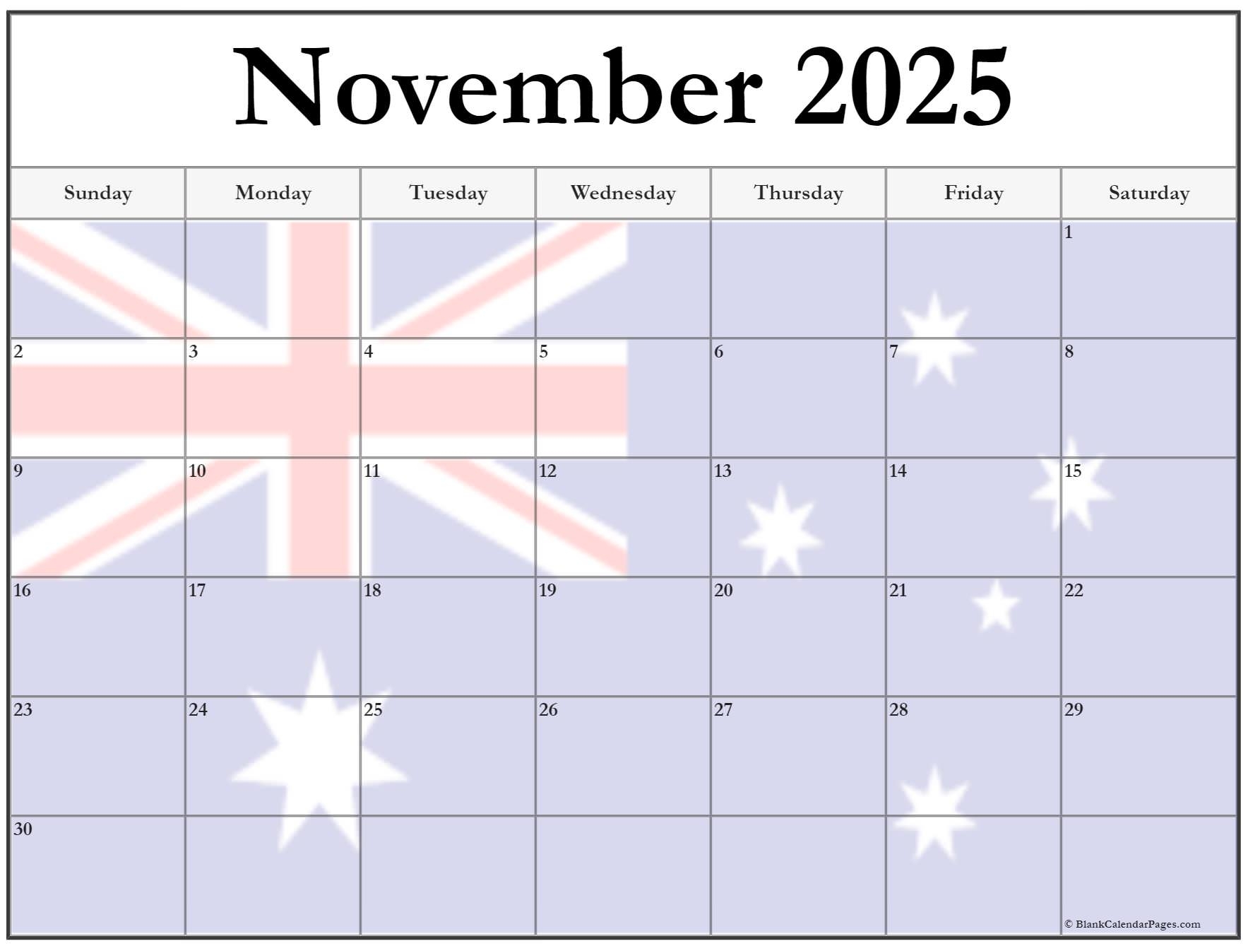 November 2025 Calendar Printable Australia